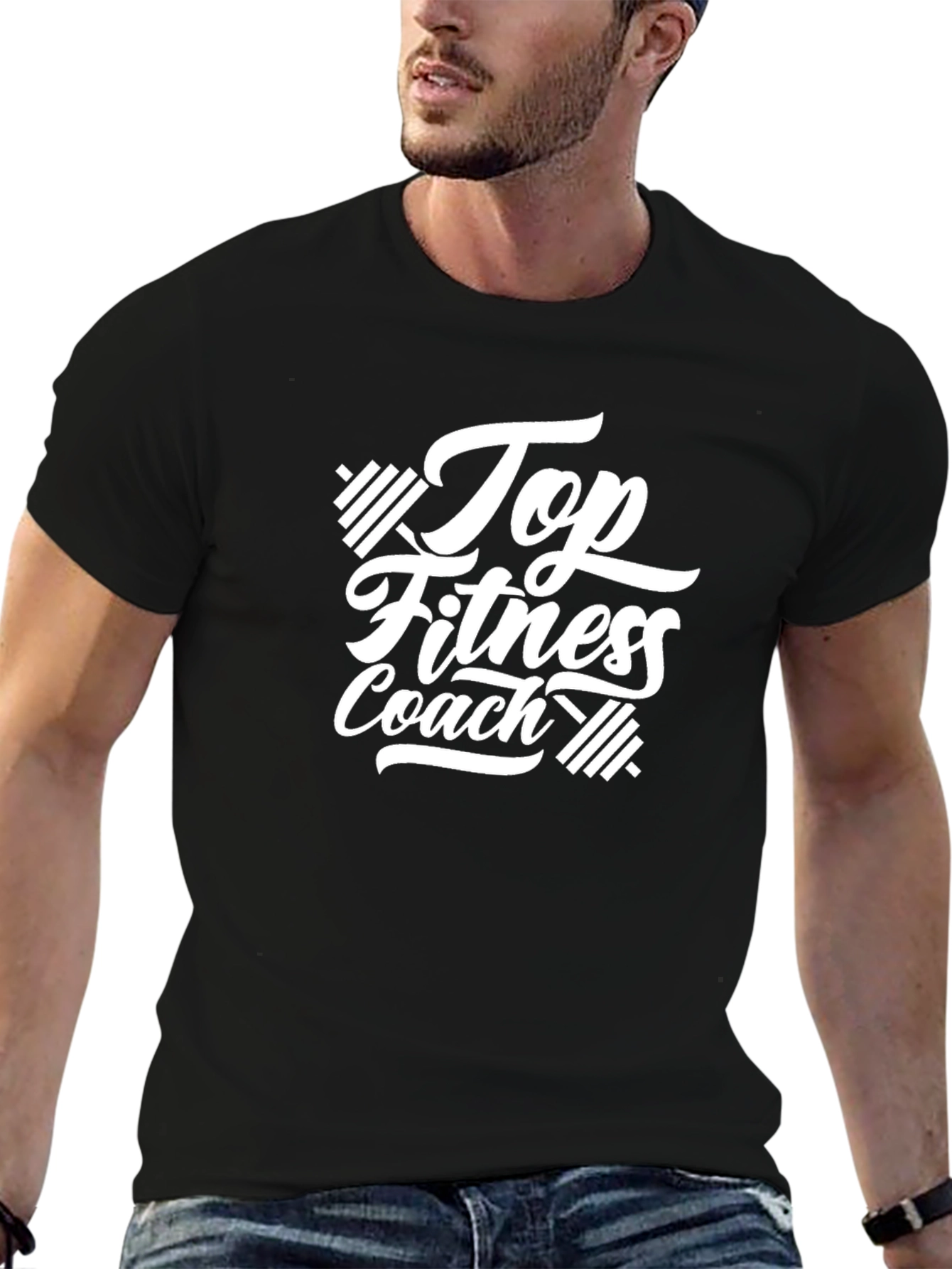 Top Fitness Coach Black Graphic T-Shirt
