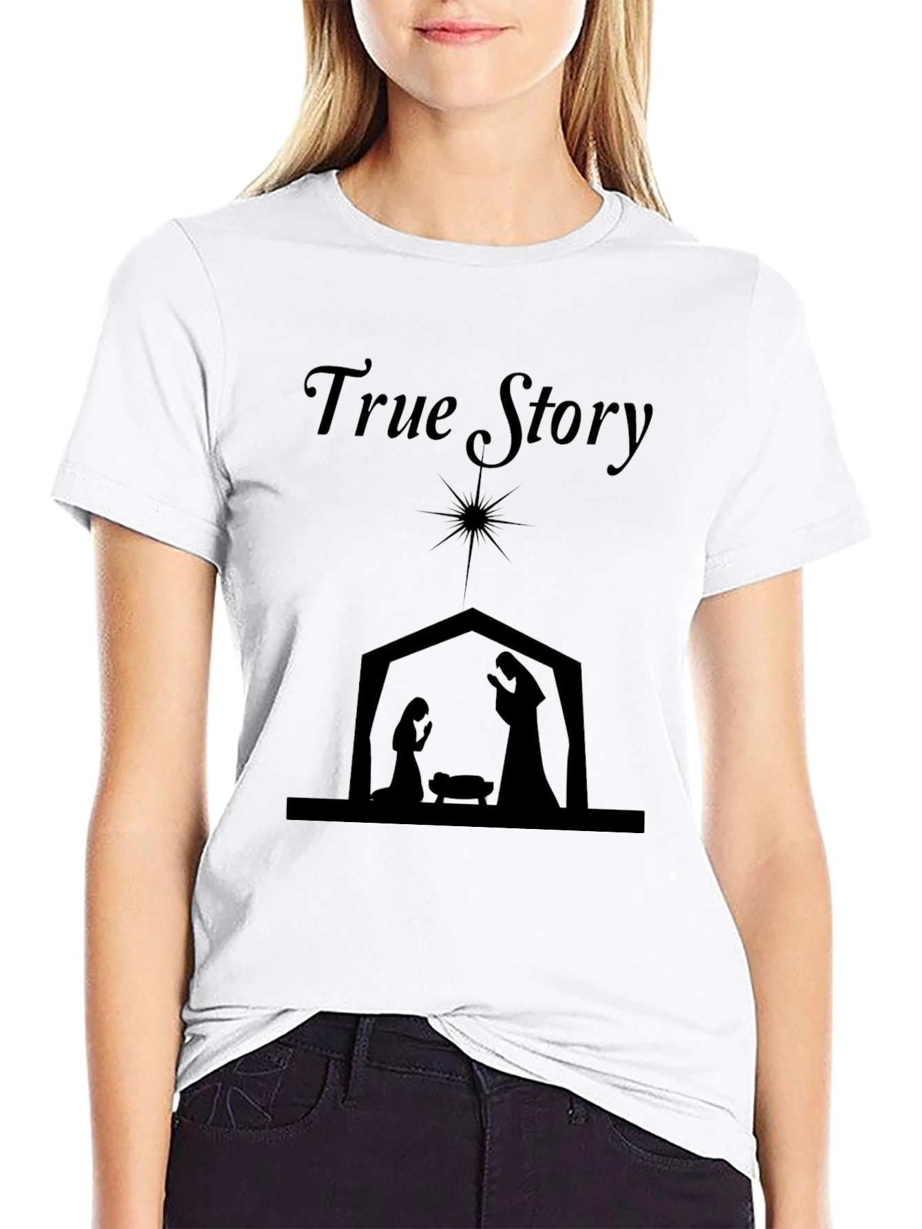True Story Nativity Scene Black T-Shirt
