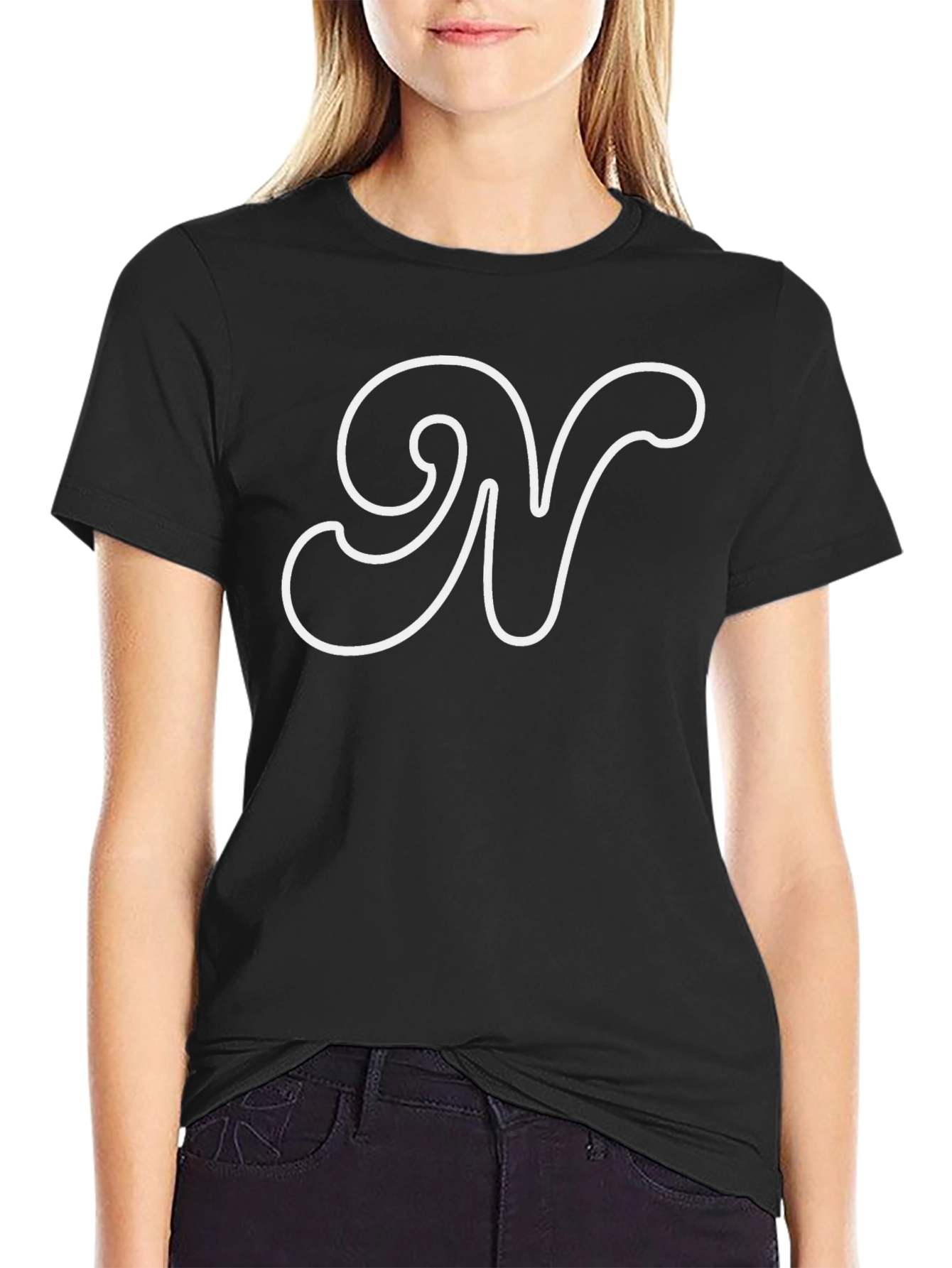Stylish Black T-Shirt with White Letter N Design