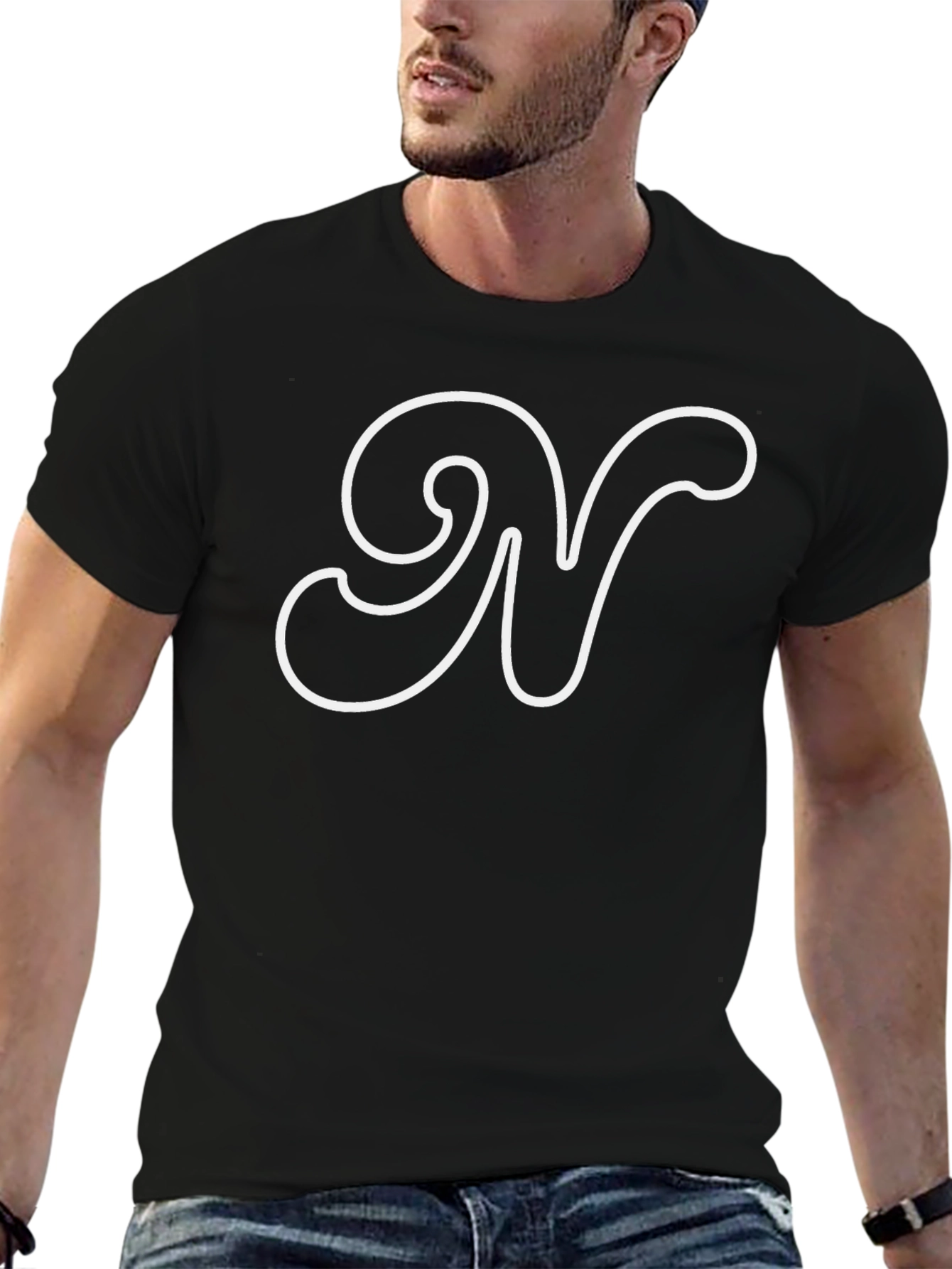 Stylish Black T-Shirt with White Letter N Design