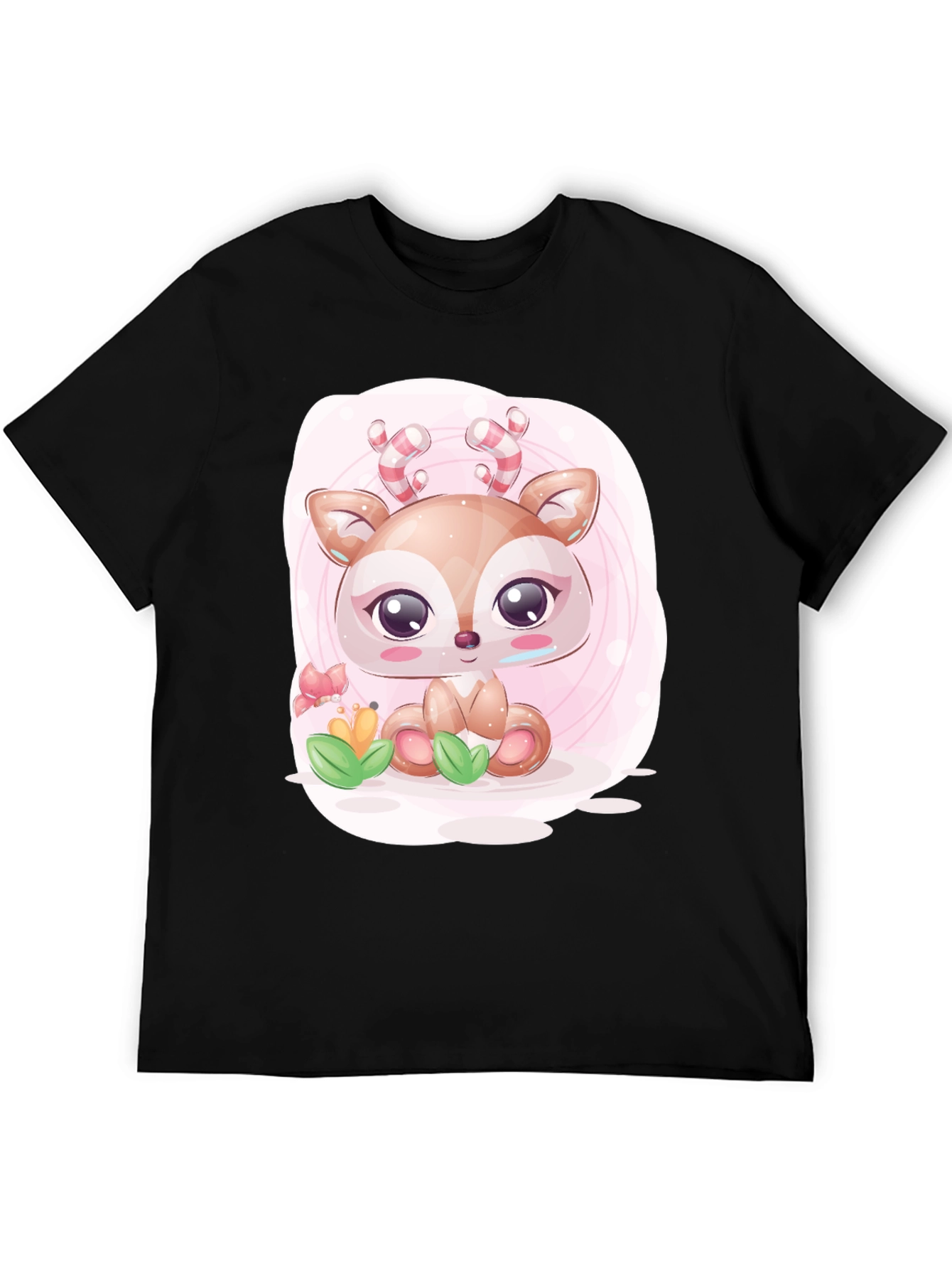 Cute Deer Graphic Tee - Black Casual T-Shirt