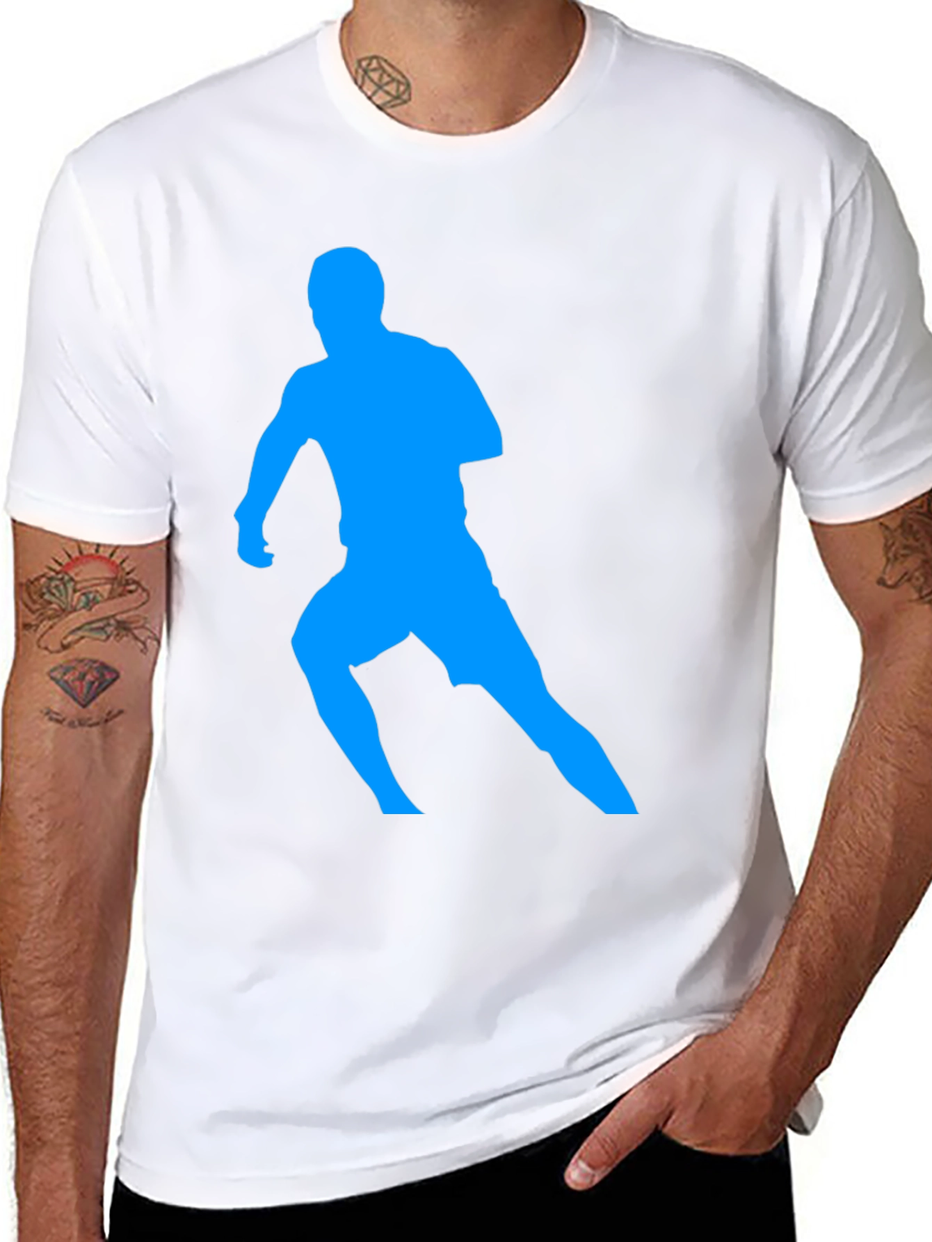 Mens Black T-Shirt with Blue Runner Design