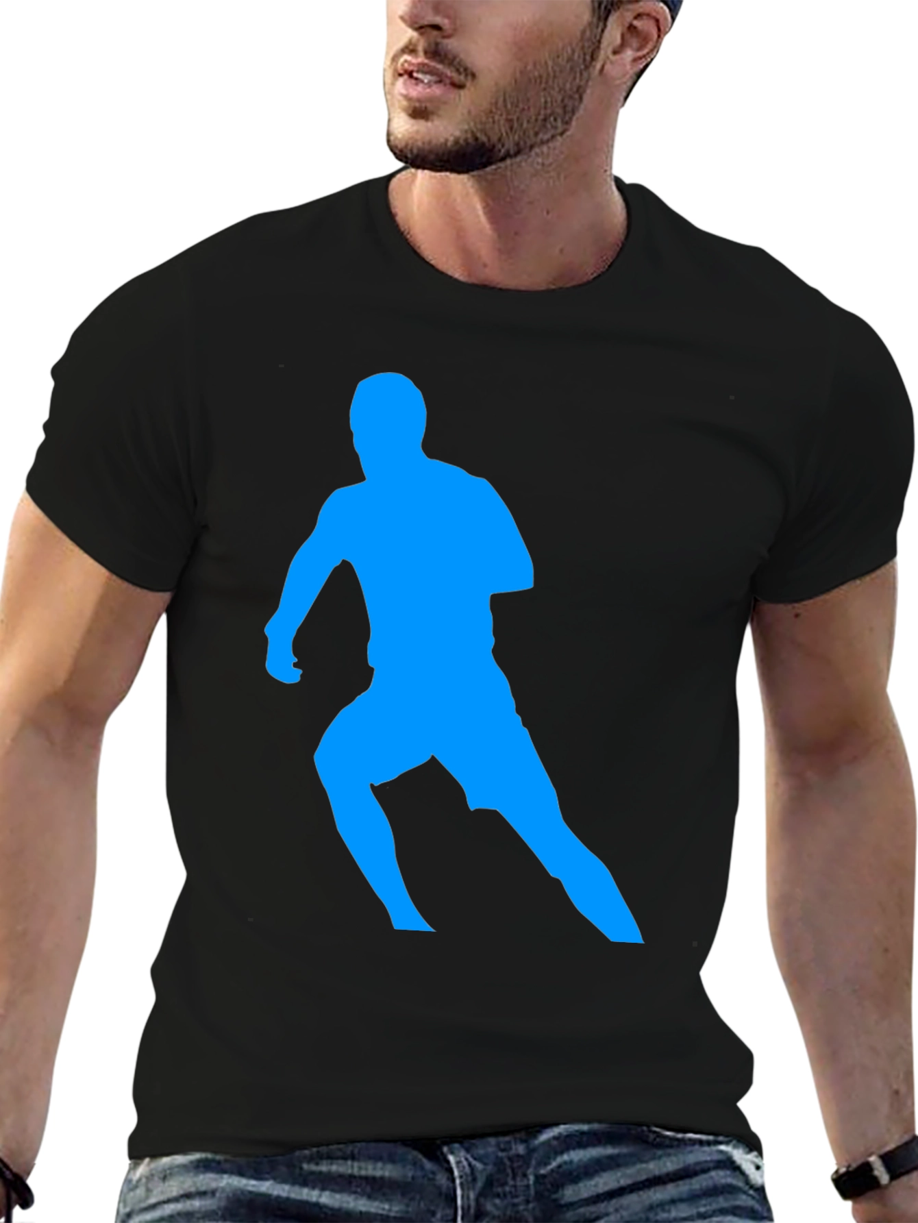 Mens Black T-Shirt with Blue Runner Design