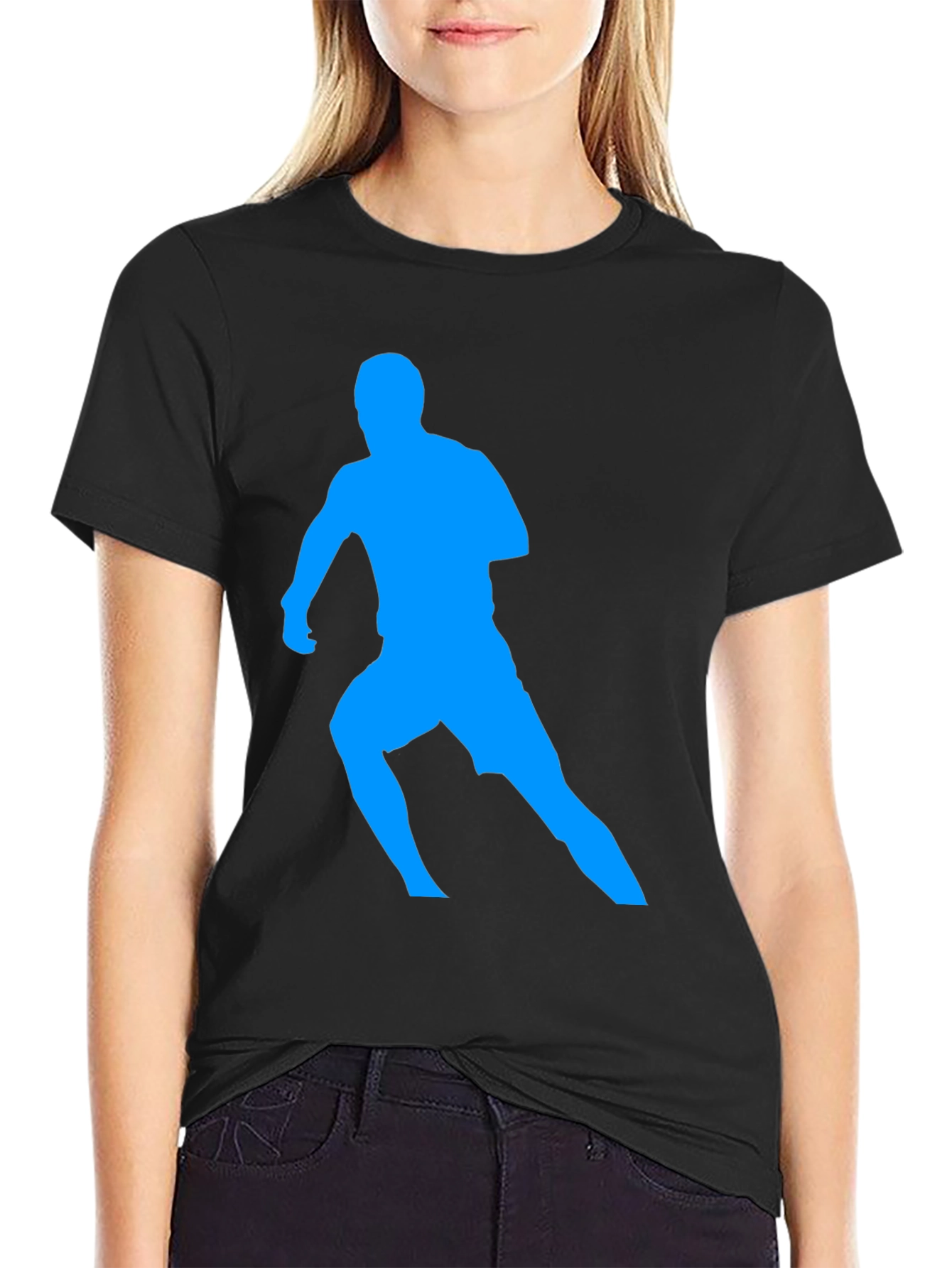 Mens Black T-Shirt with Blue Runner Design