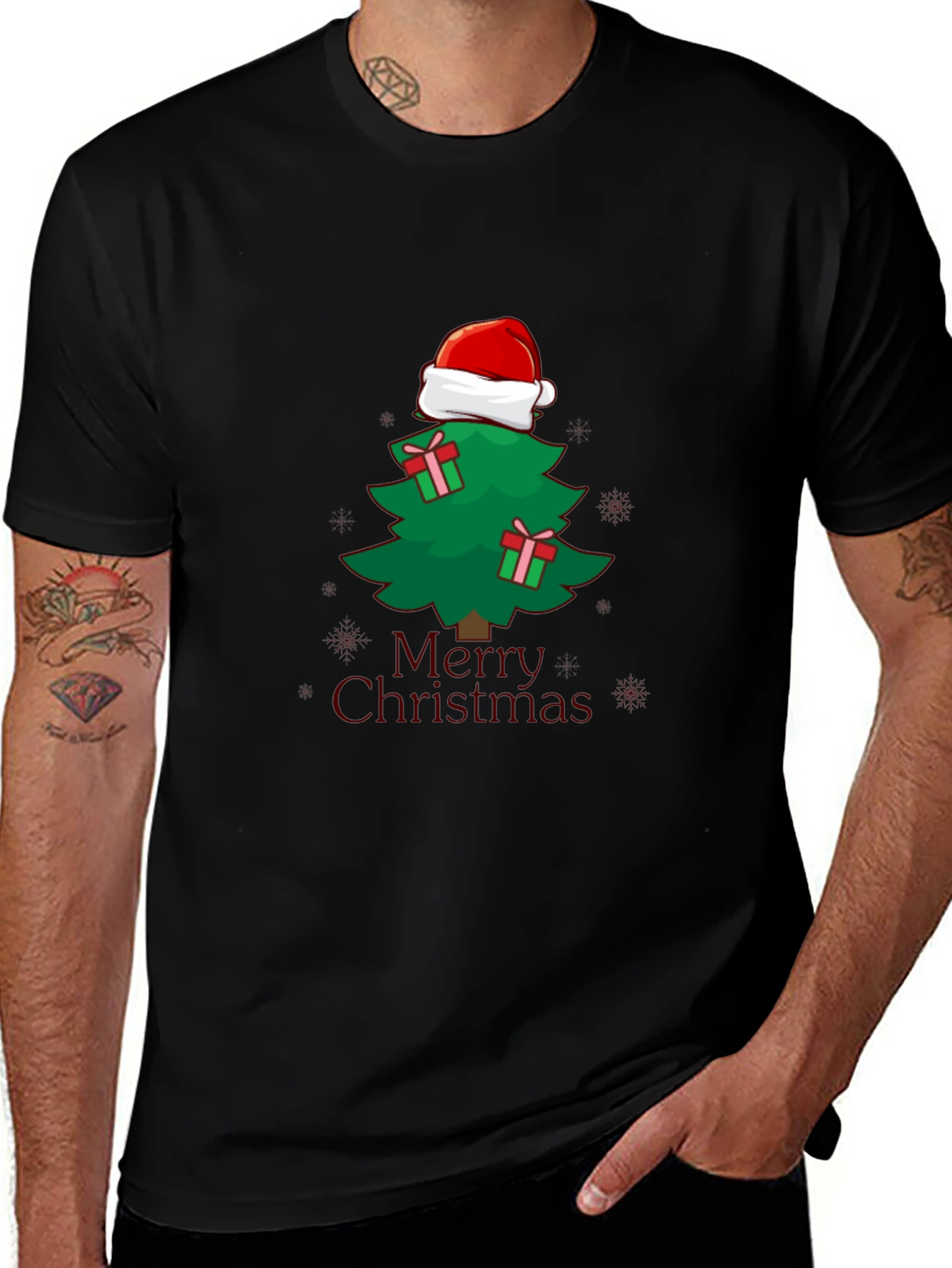 Christmas Tree Santa Hat Graphic Tee