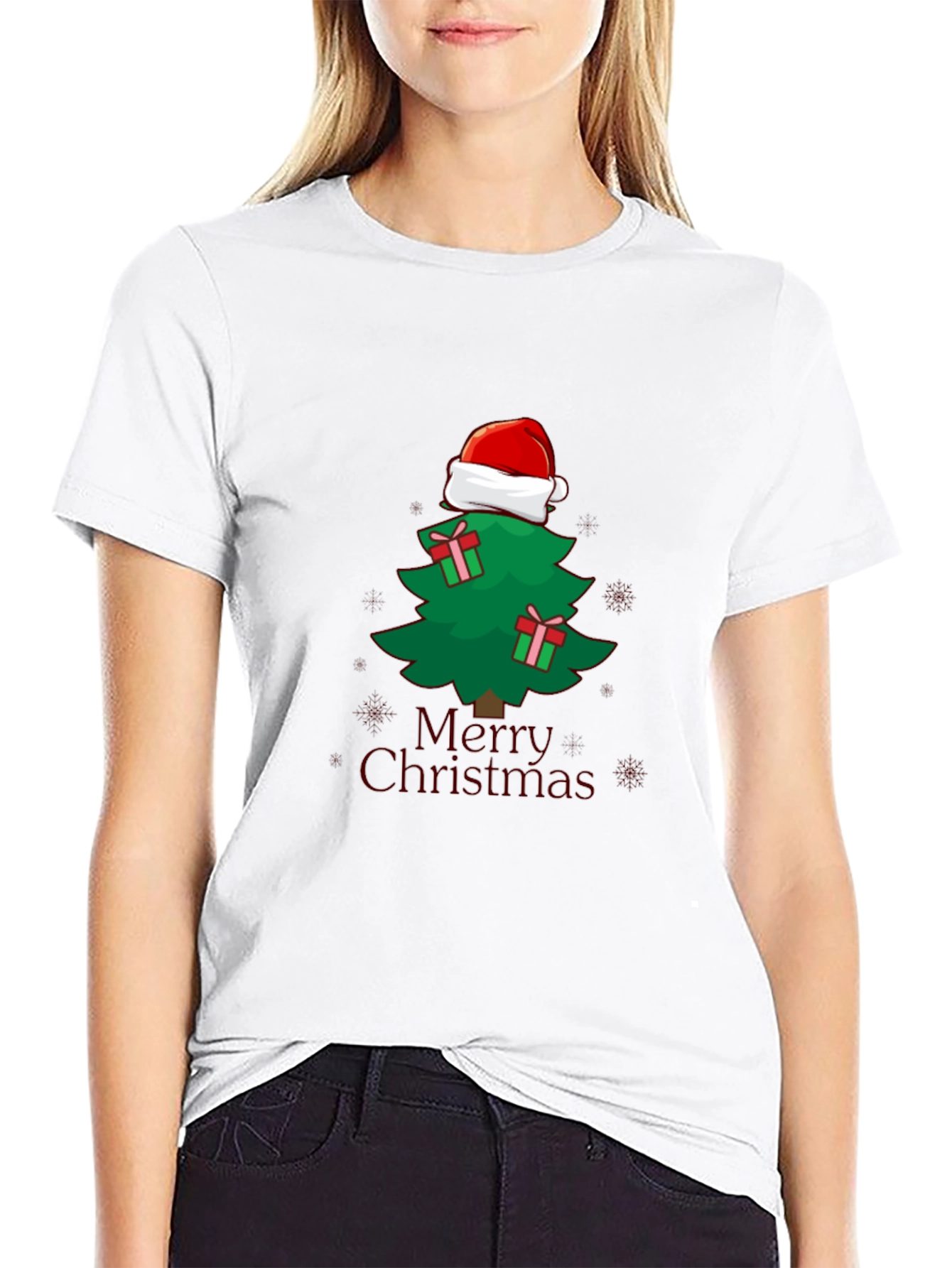 Christmas Tree Santa Hat Graphic Tee