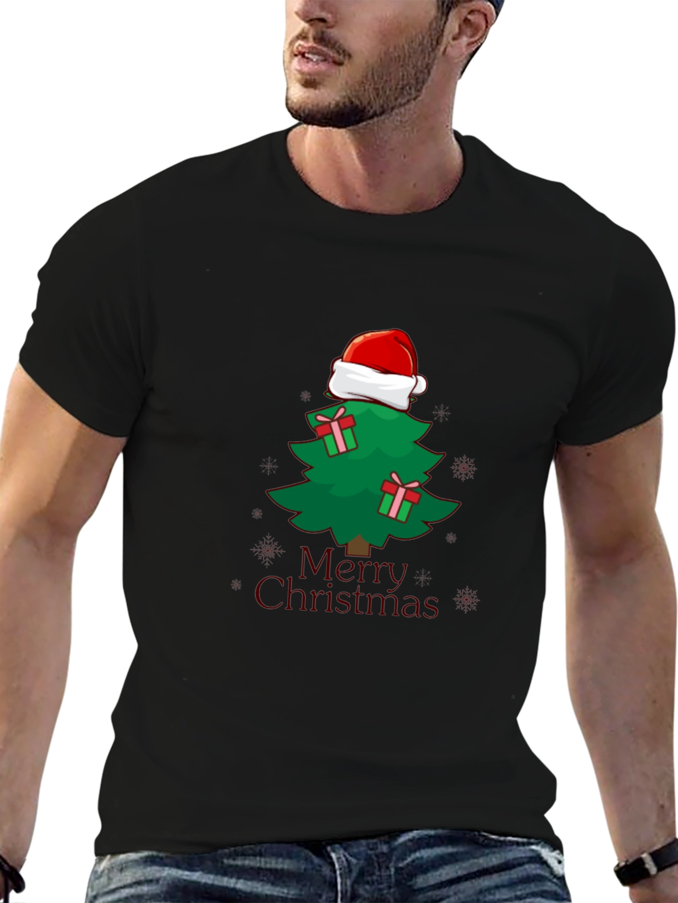 Christmas Tree Santa Hat Graphic Tee