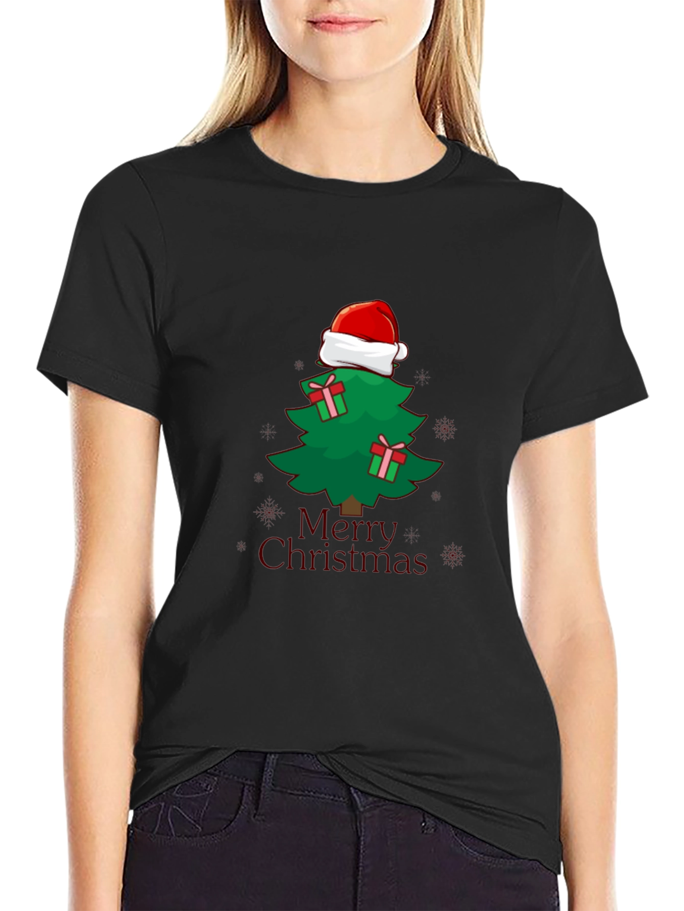 Christmas Tree Santa Hat Graphic Tee