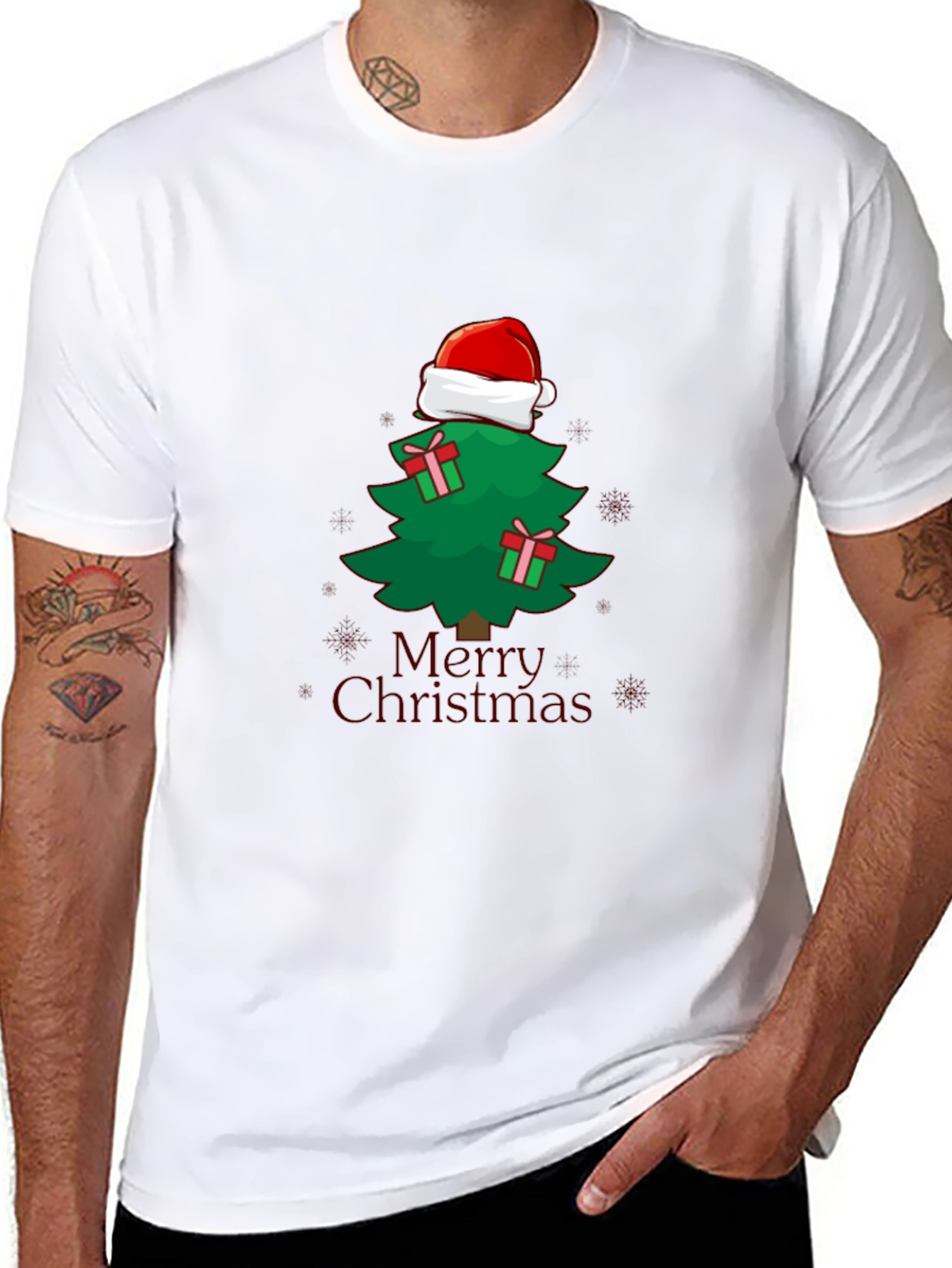Christmas Tree Santa Hat Graphic Tee