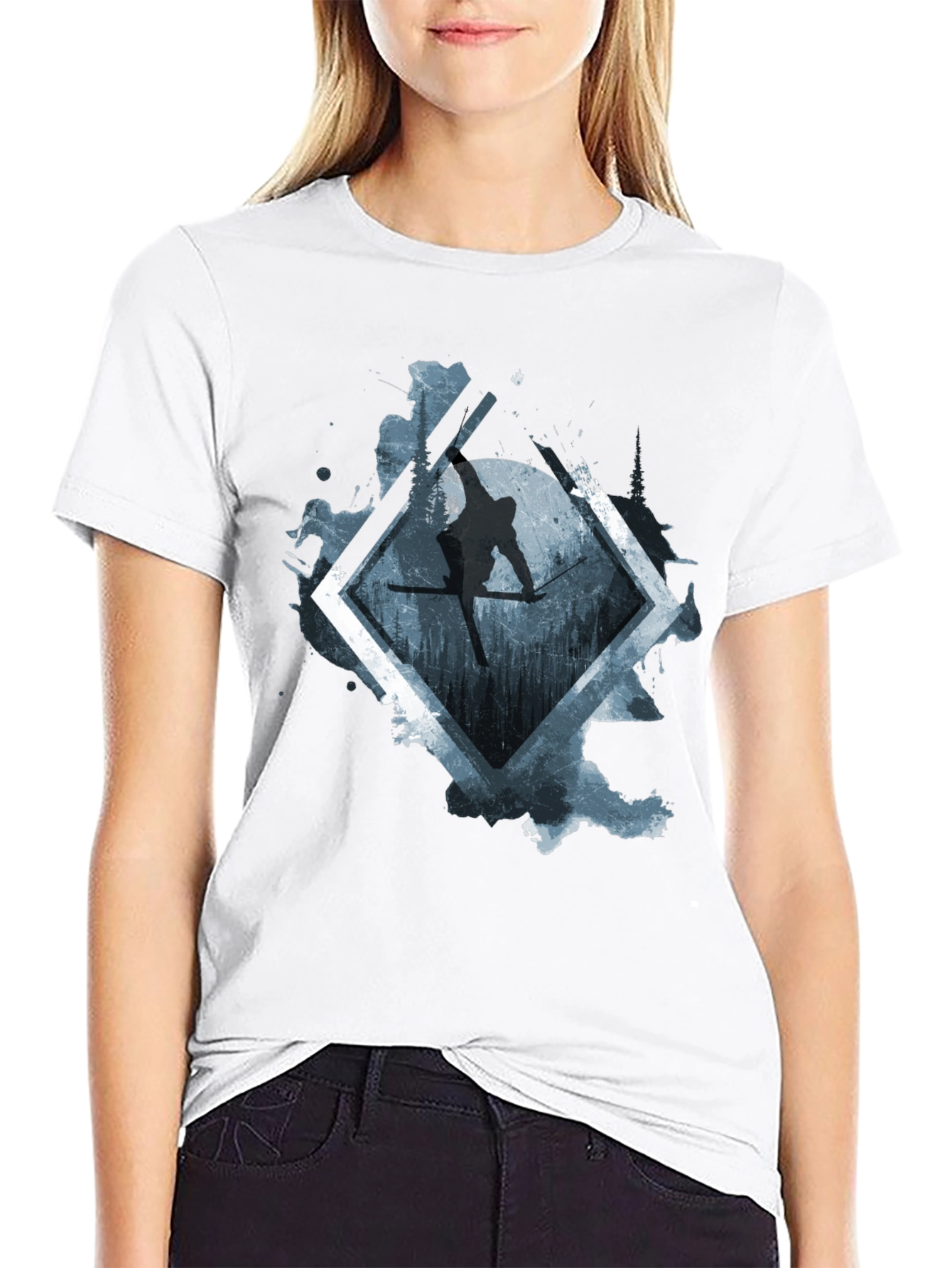 Mens Black Skiing Graphic Tee