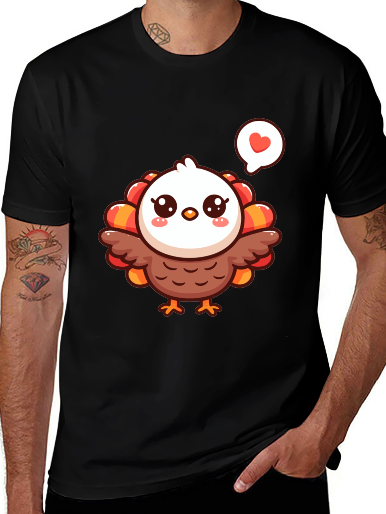 Cute Cartoon Turkey Graphic T-Shirt