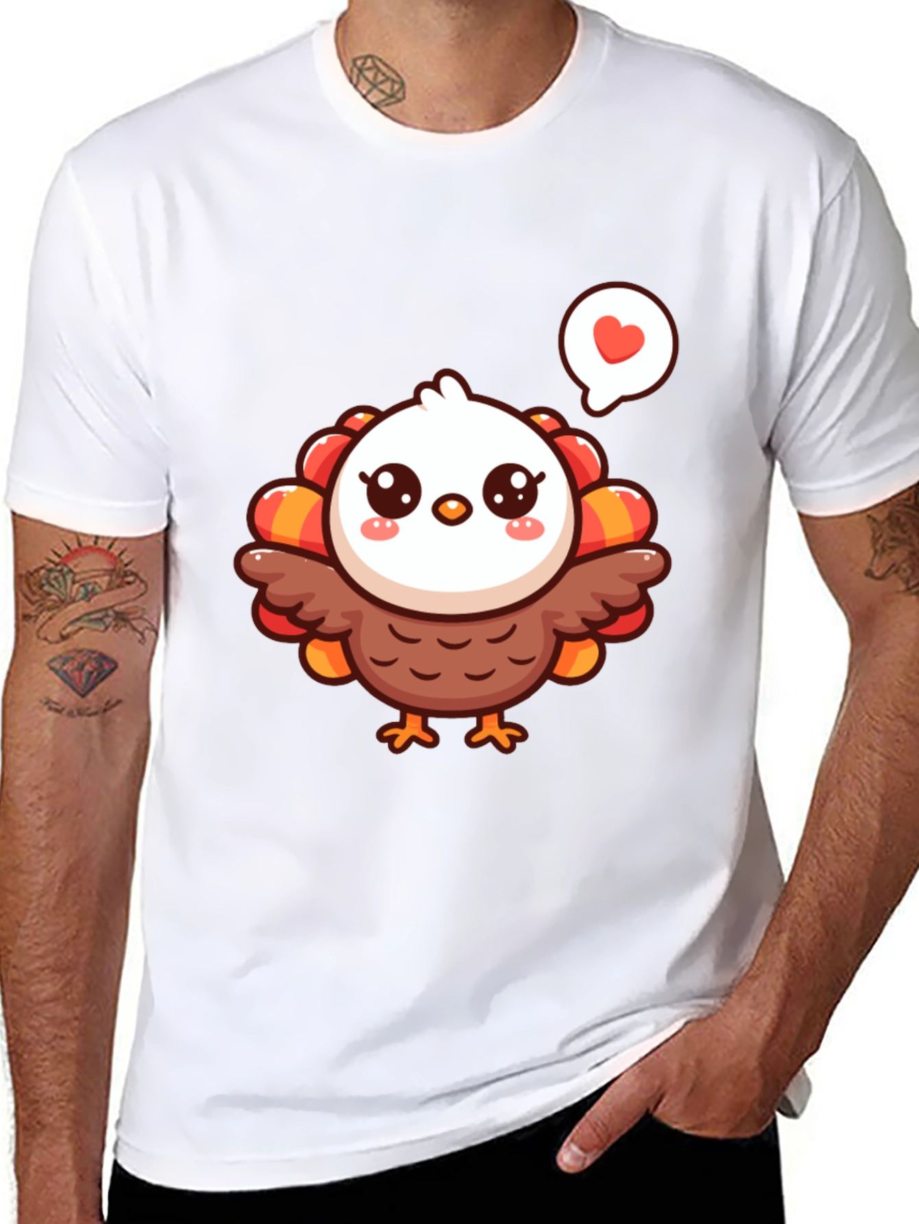Cute Cartoon Turkey Graphic T-Shirt