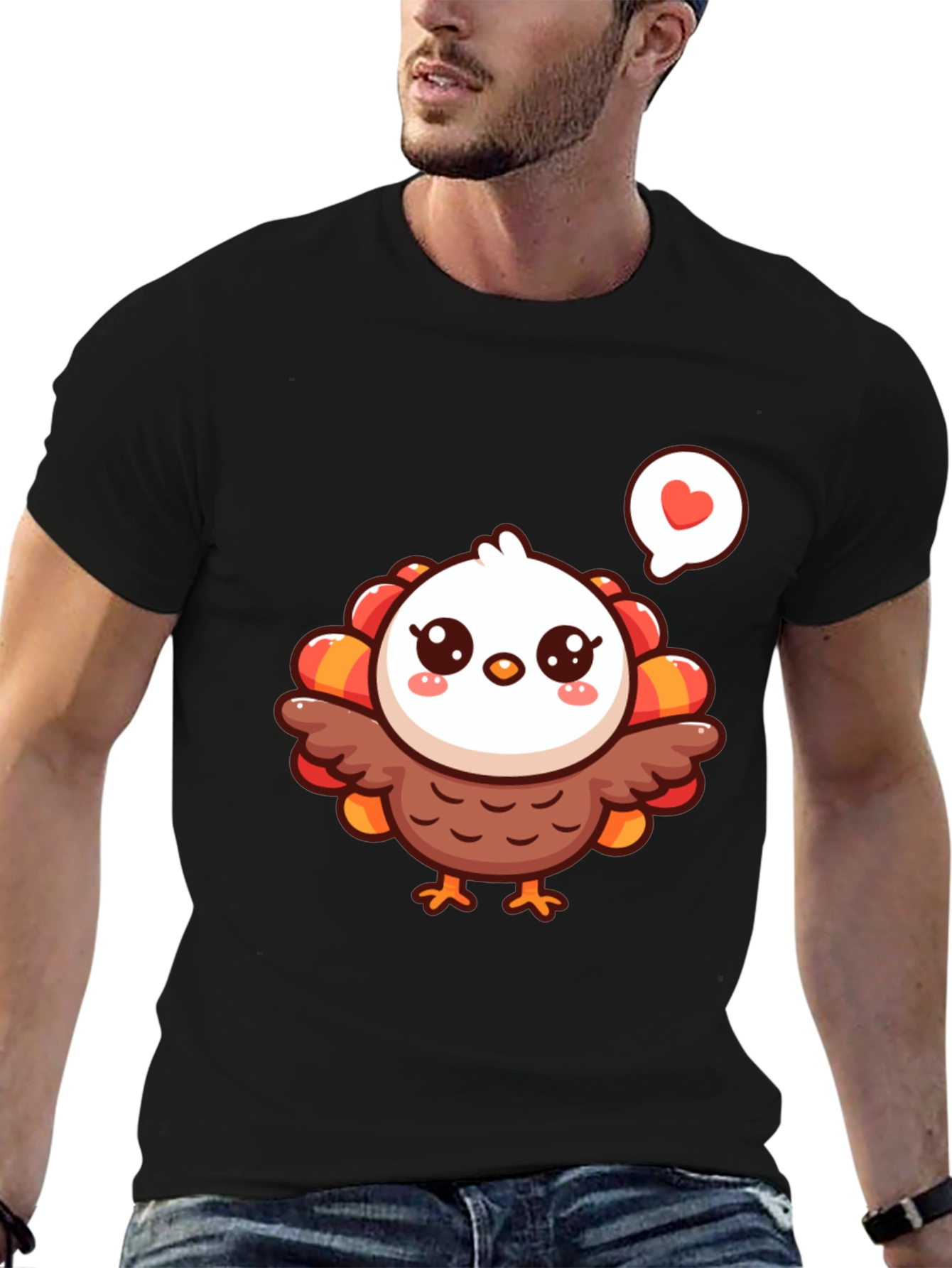 Cute Cartoon Turkey Graphic T-Shirt