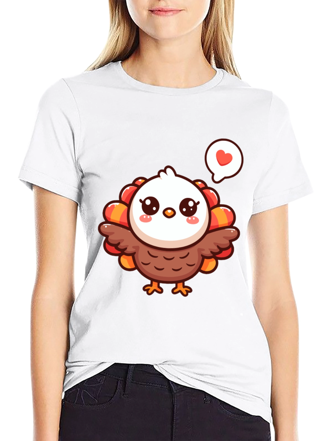 Cute Cartoon Turkey Graphic T-Shirt