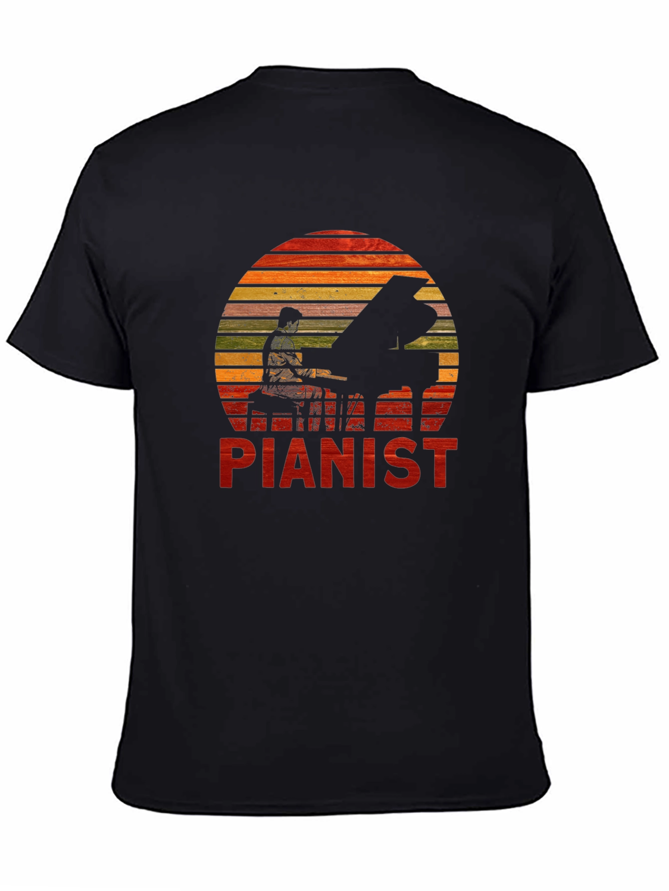 Pianist Sunset Graphic Tee - Black Cotton Casual T-Shirt