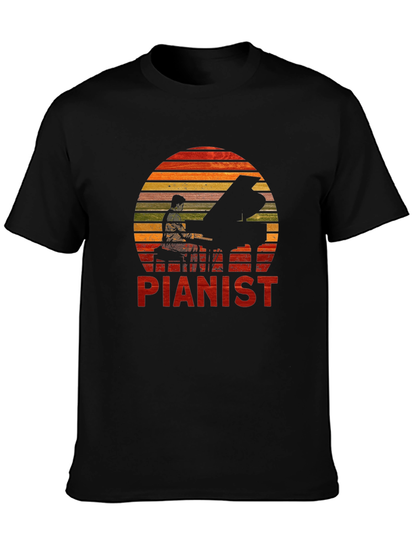 Pianist Sunset Graphic Tee - Black Cotton Casual T-Shirt