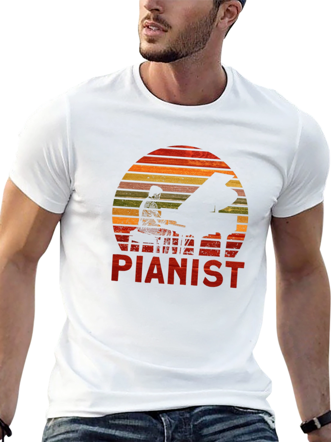 Pianist Sunset Graphic Tee - Black Cotton Casual T-Shirt