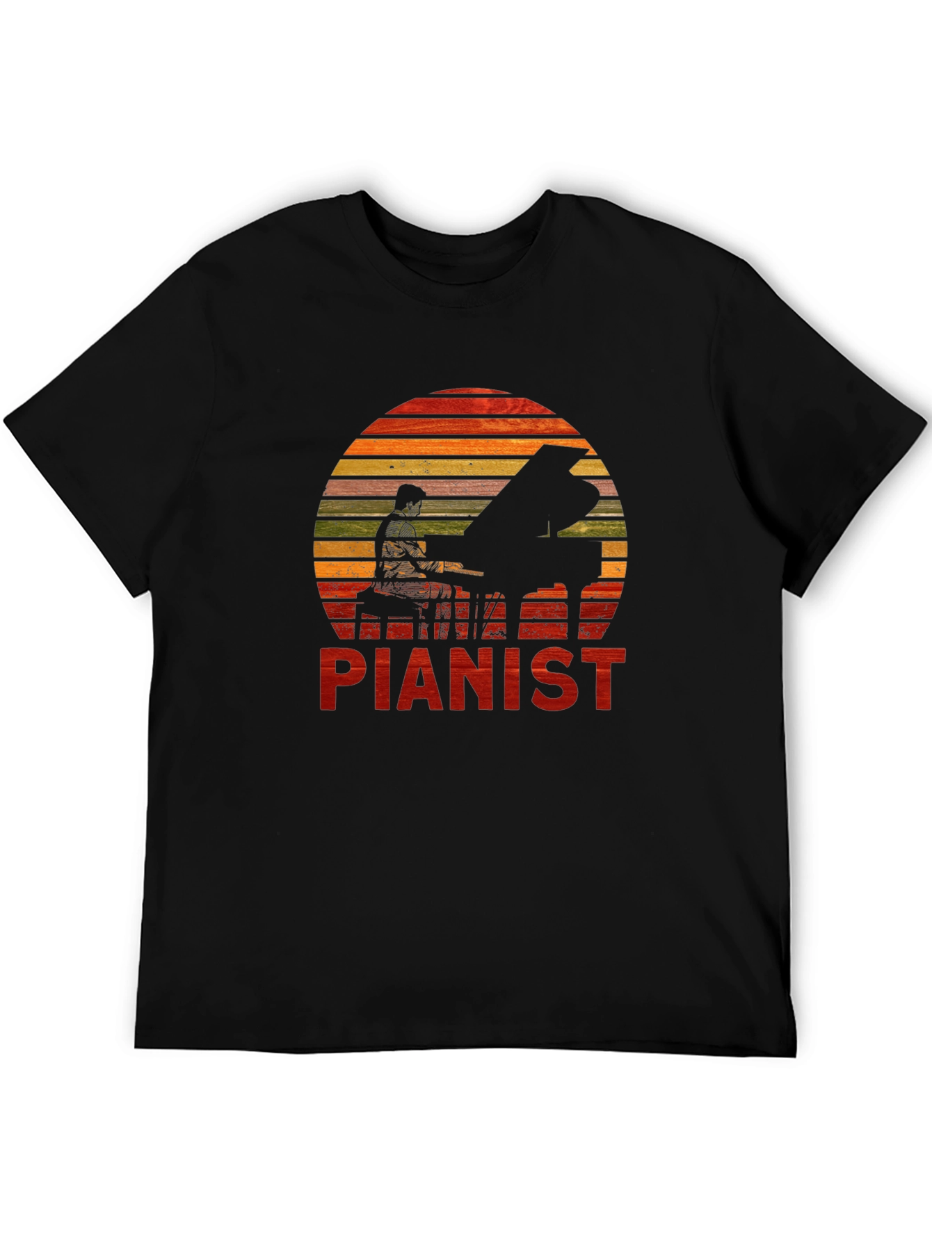 Pianist Sunset Graphic Tee - Black Cotton Casual T-Shirt