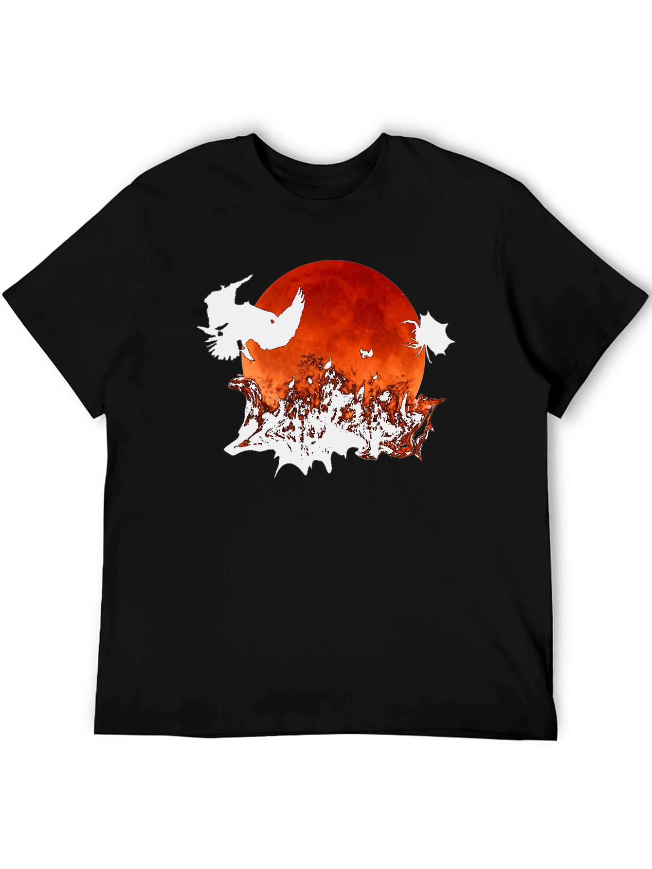Halloween Owl Moon Graphic T-Shirt - Black