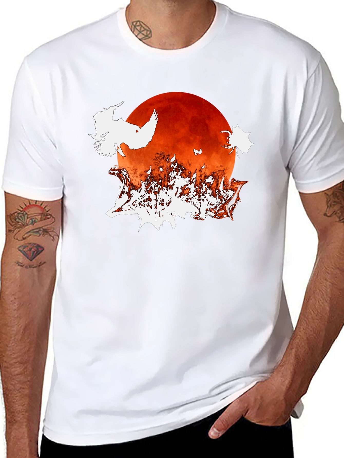 Halloween Owl Moon Graphic T-Shirt - Black