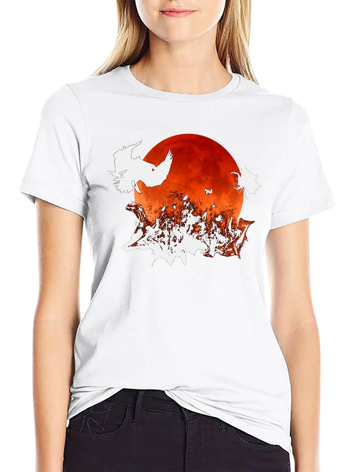Halloween Owl Moon Graphic T-Shirt - Black