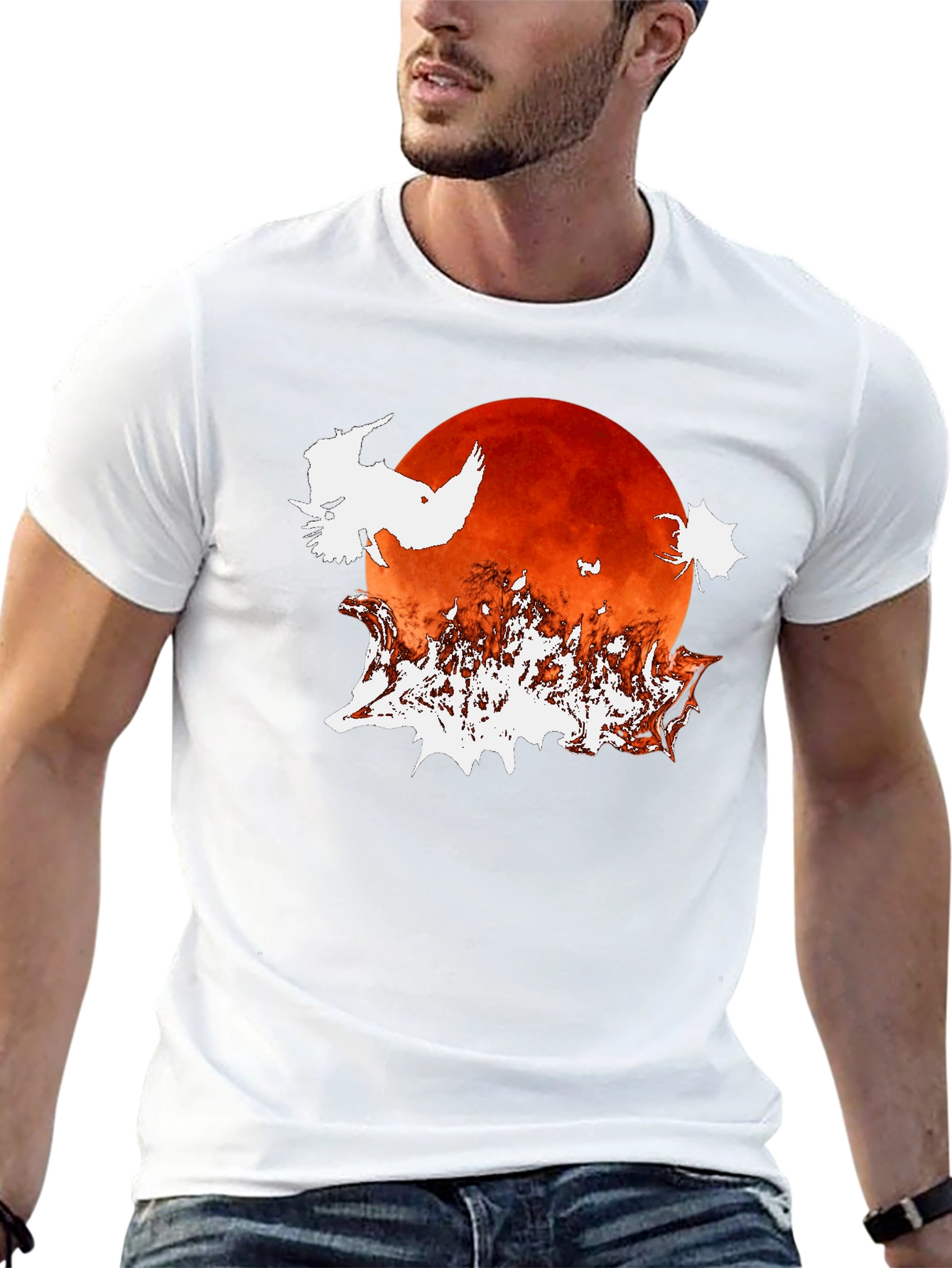 Halloween Owl Moon Graphic T-Shirt - Black