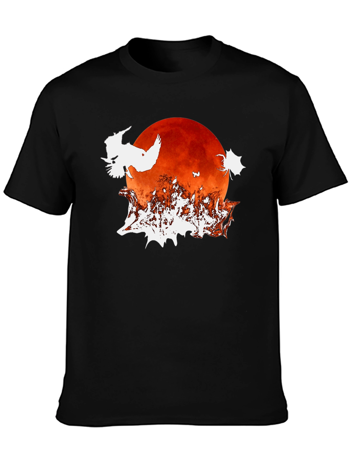 Halloween Owl Moon Graphic T-Shirt - Black