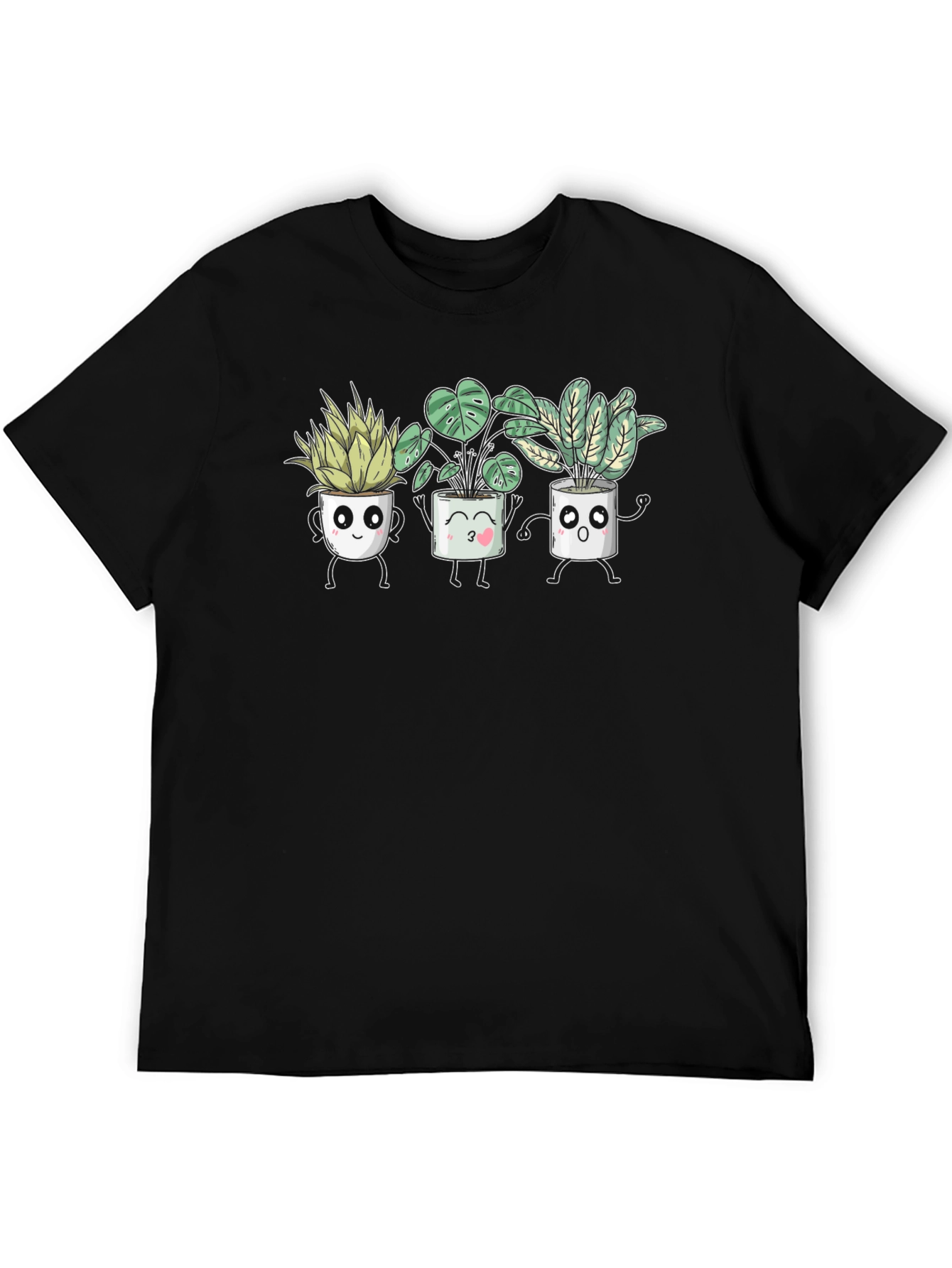 Cute Plant Pot Crew T-Shirt - Black