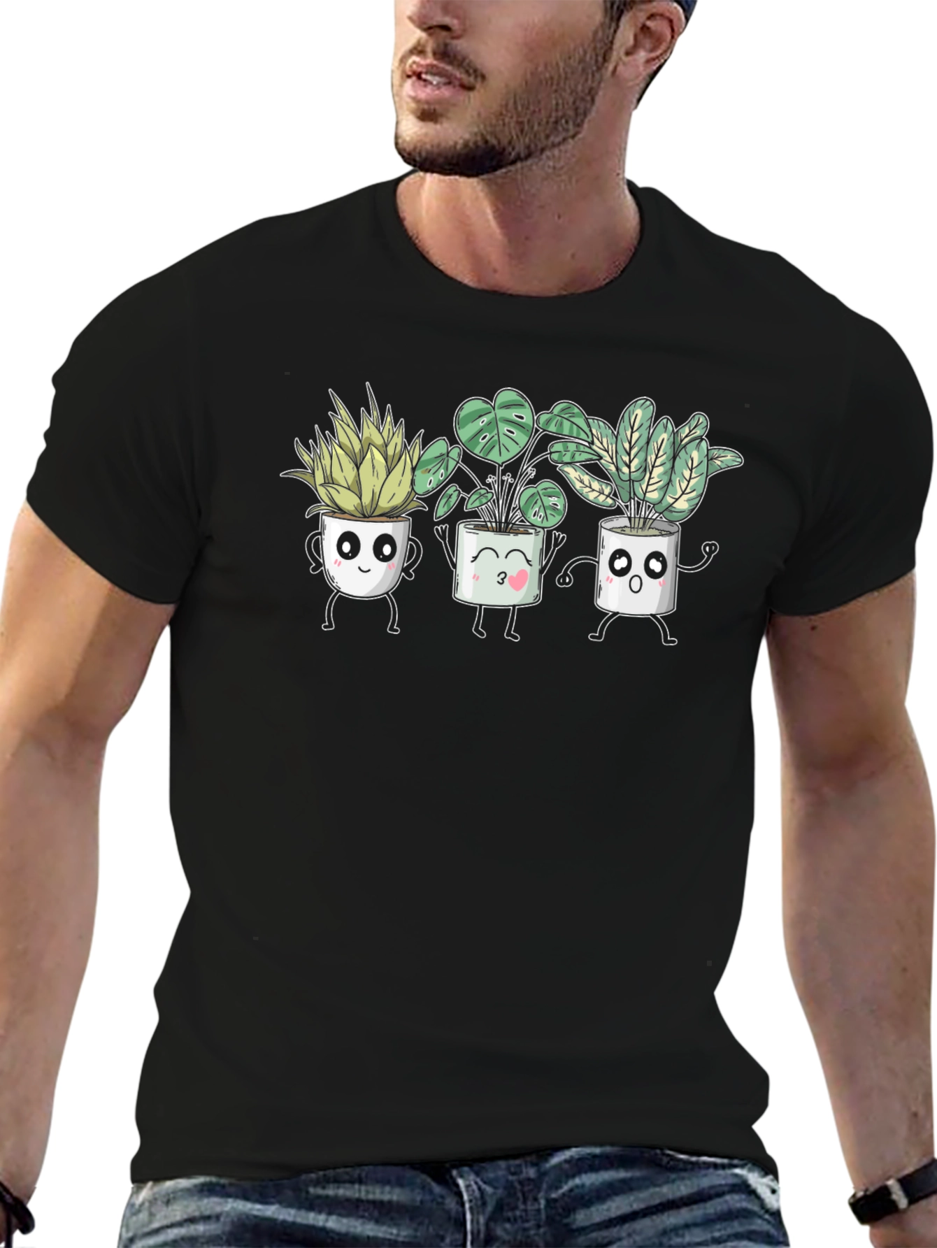 Cute Plant Pot Crew T-Shirt - Black