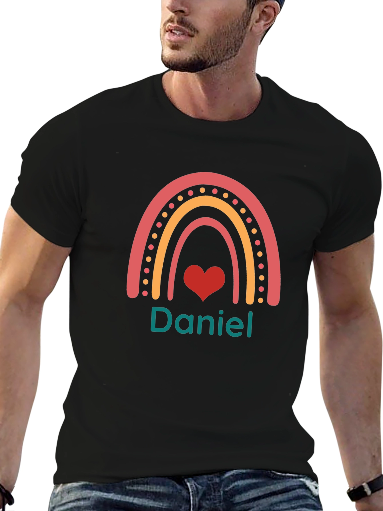 Personalized Rainbow Heart T-Shirt - Daniel