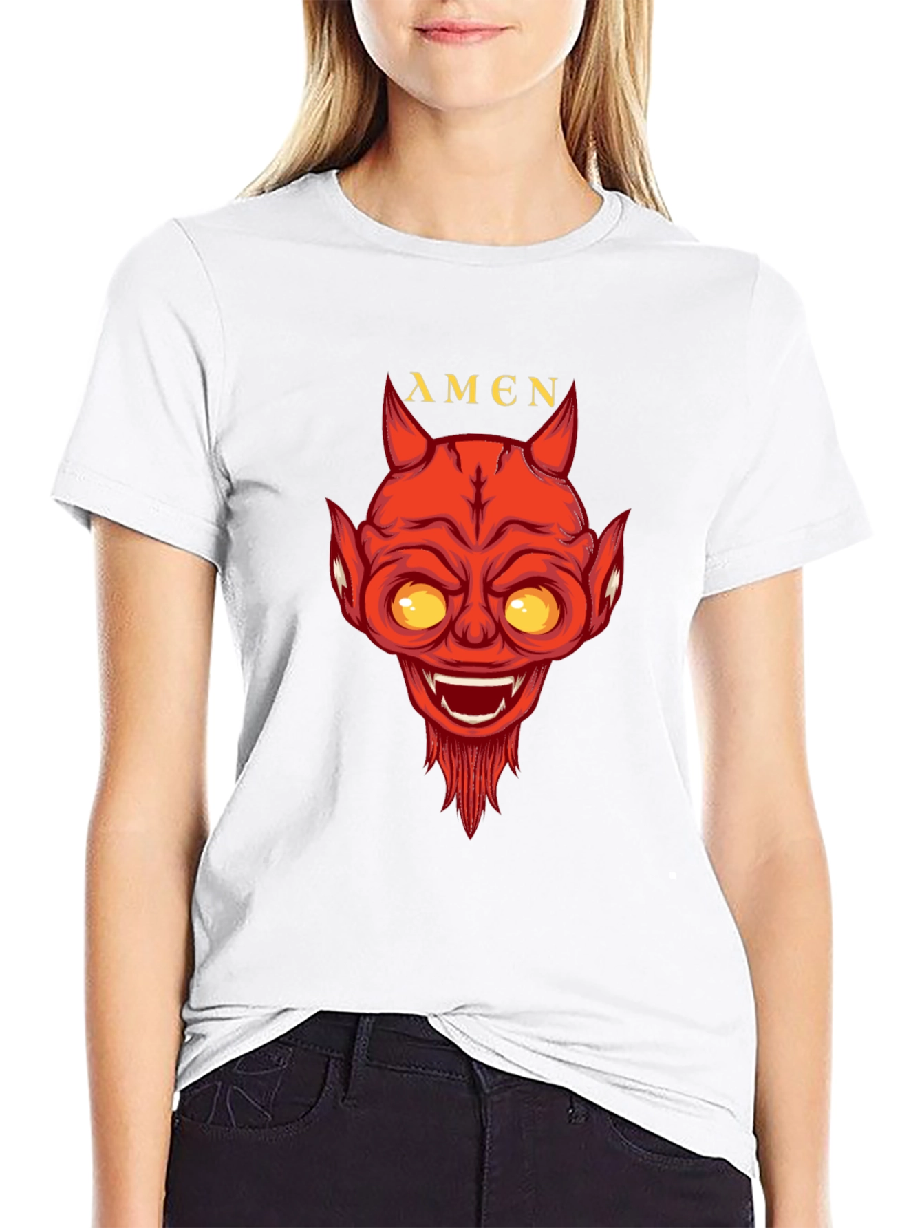 Devil Amen Graphic Print Black T-Shirt