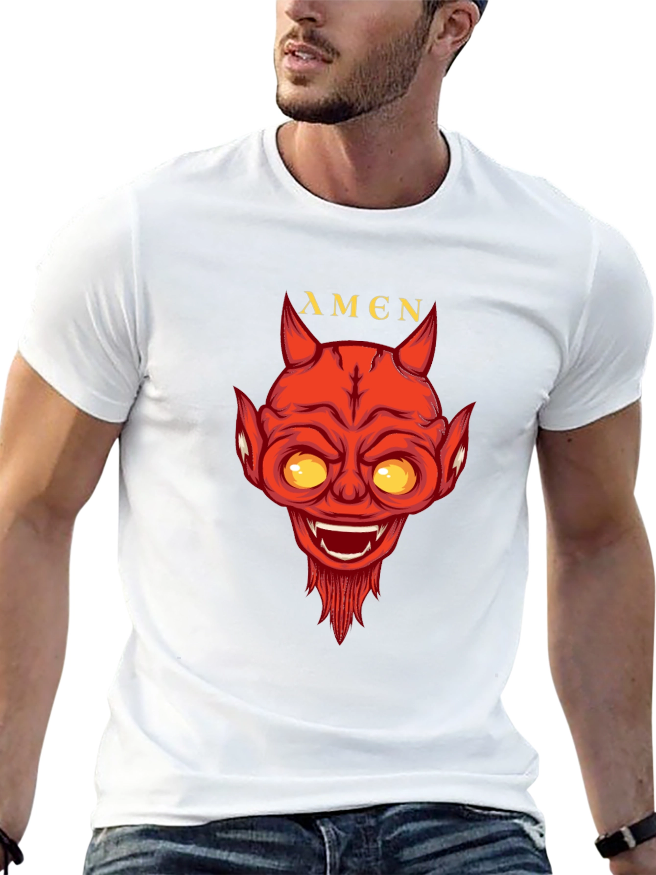 Devil Amen Graphic Print Black T-Shirt