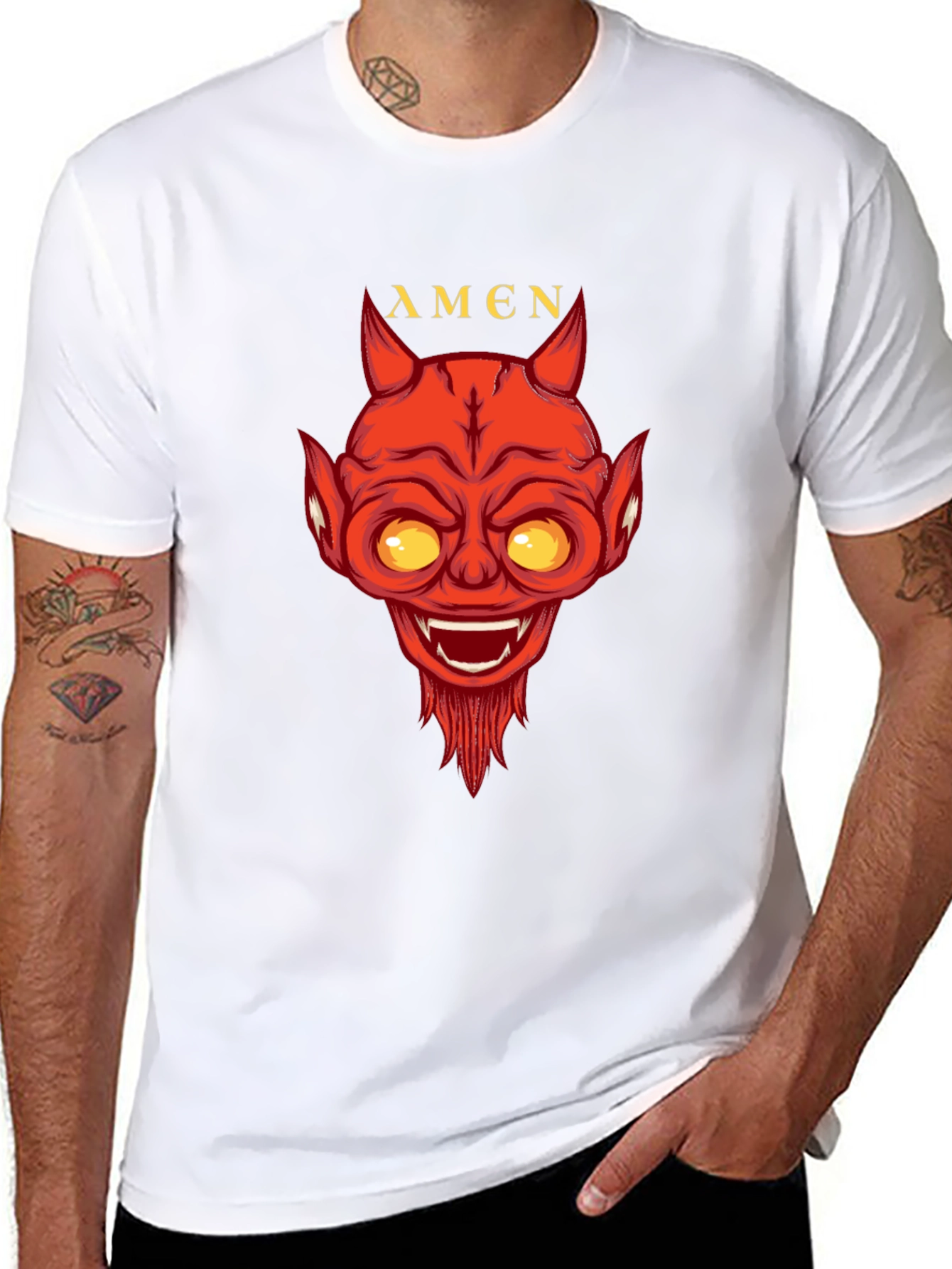 Devil Amen Graphic Print Black T-Shirt