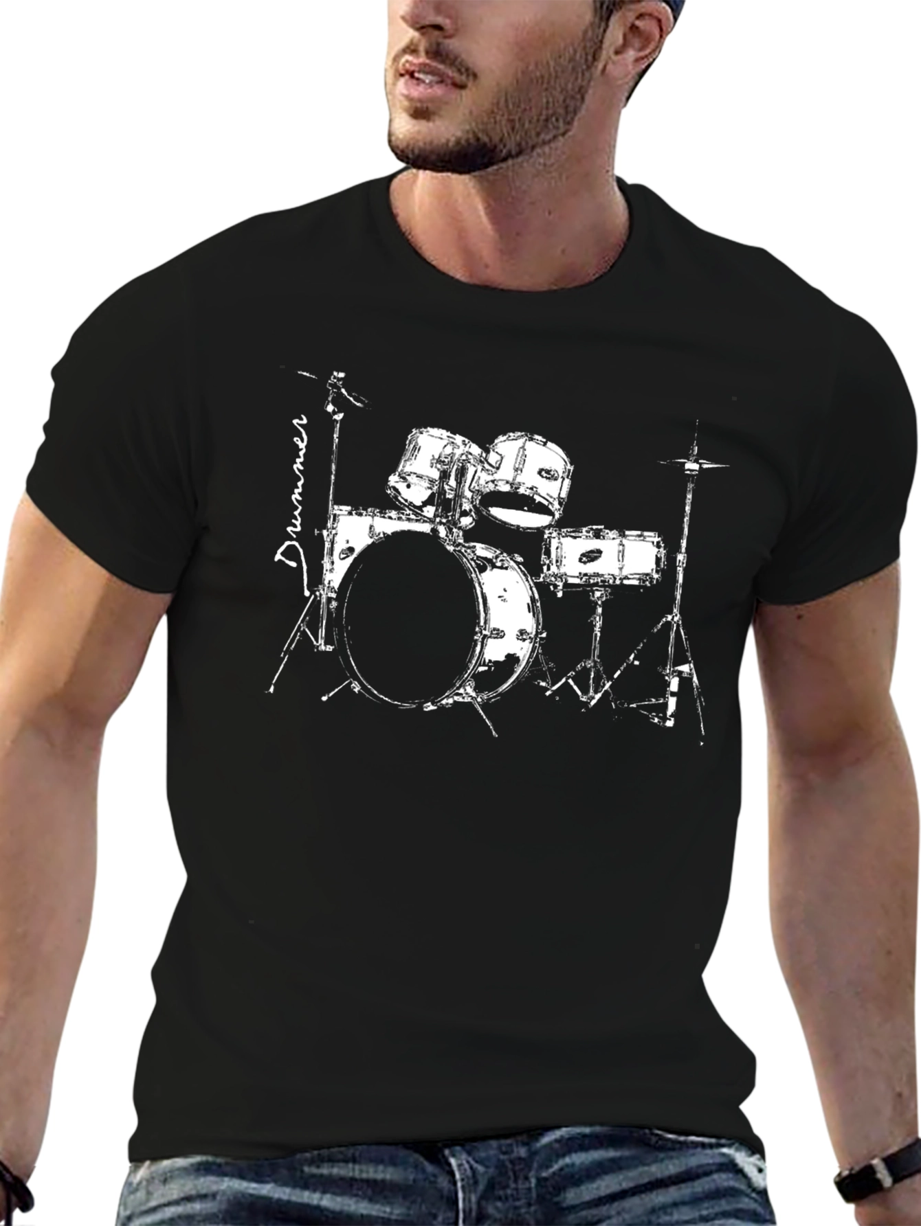 Drummer Graphic T-Shirt - Black Cotton Tee