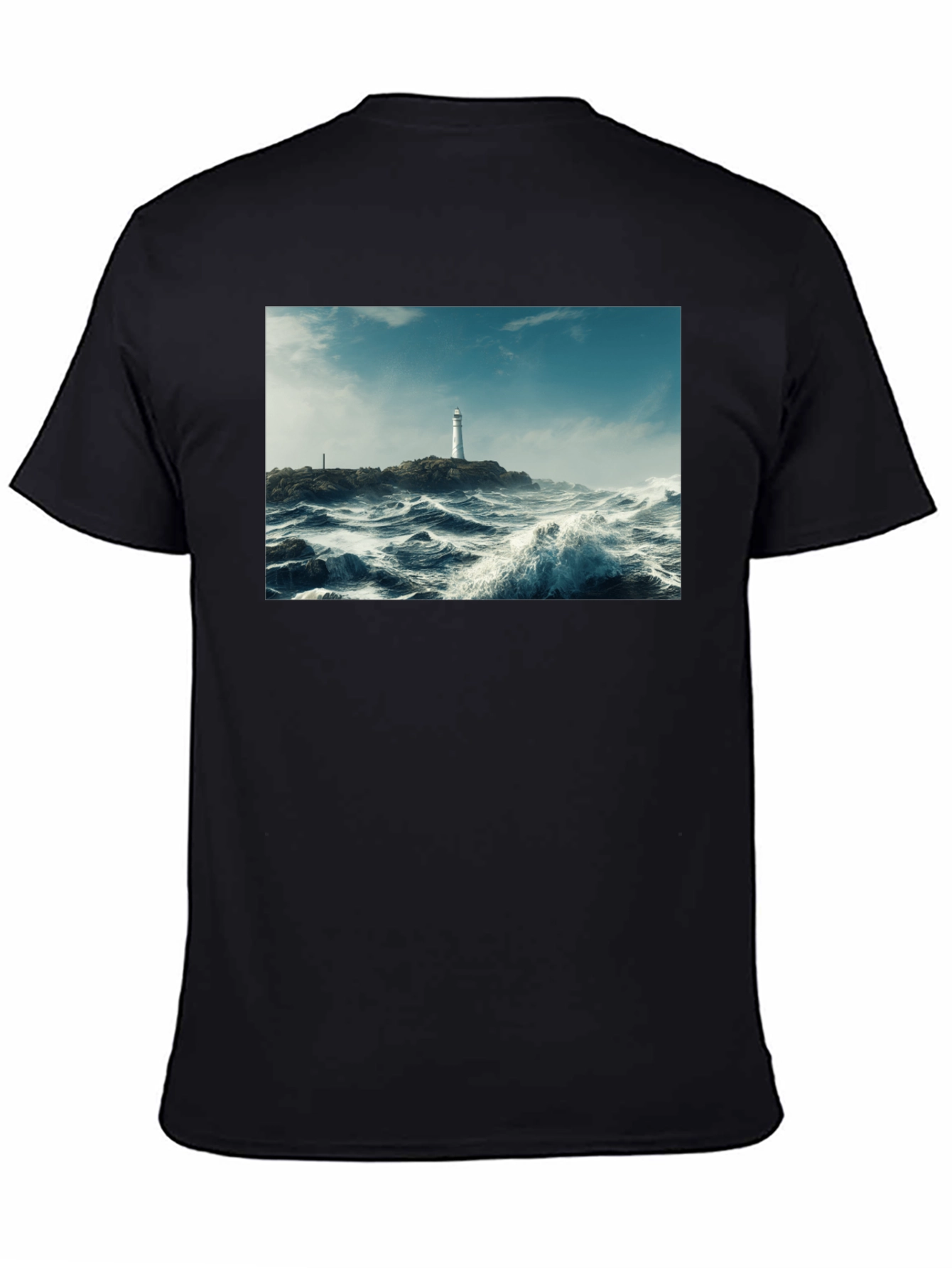 Lighthouse Waves Graphic Black T-Shirt
