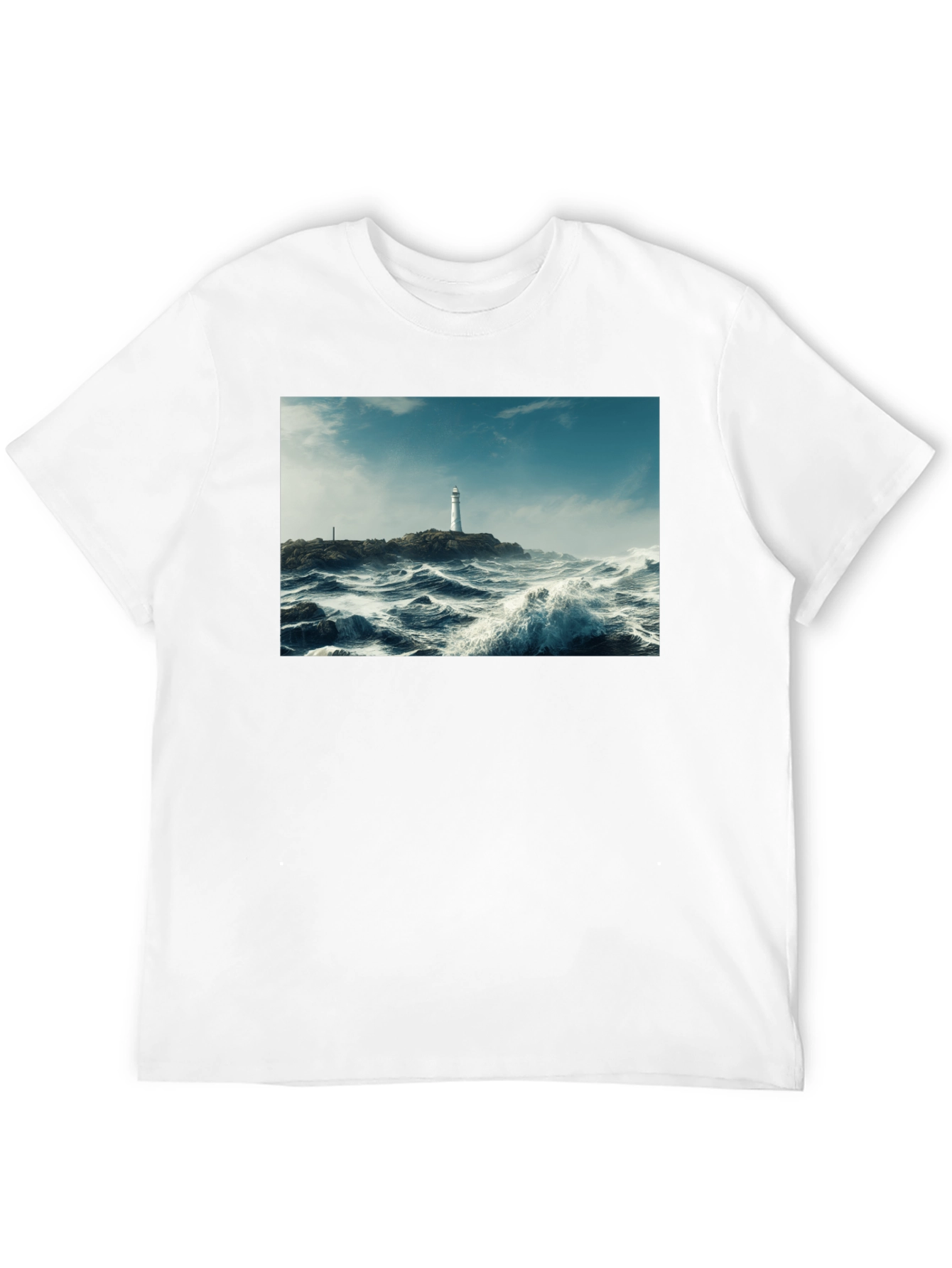 Lighthouse Waves Graphic Black T-Shirt
