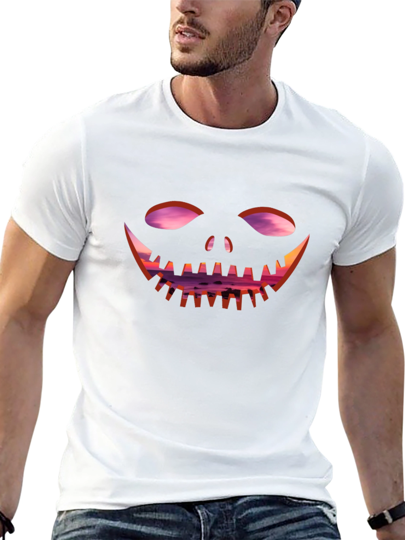 Spooky Sunset Pumpkin Face T-Shirt