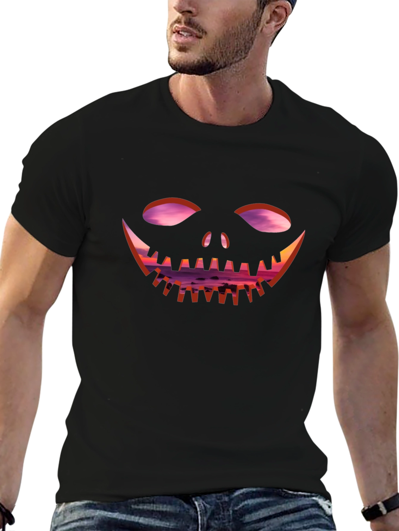Spooky Sunset Pumpkin Face T-Shirt