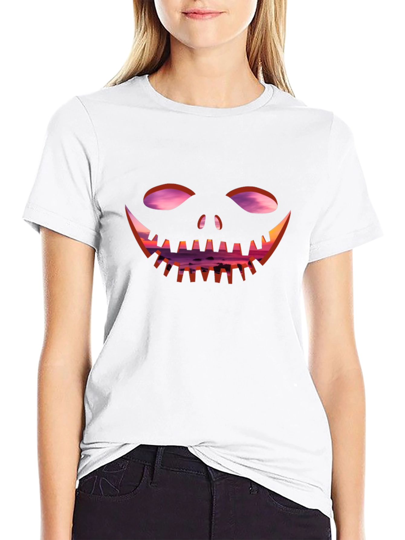 Spooky Sunset Pumpkin Face T-Shirt