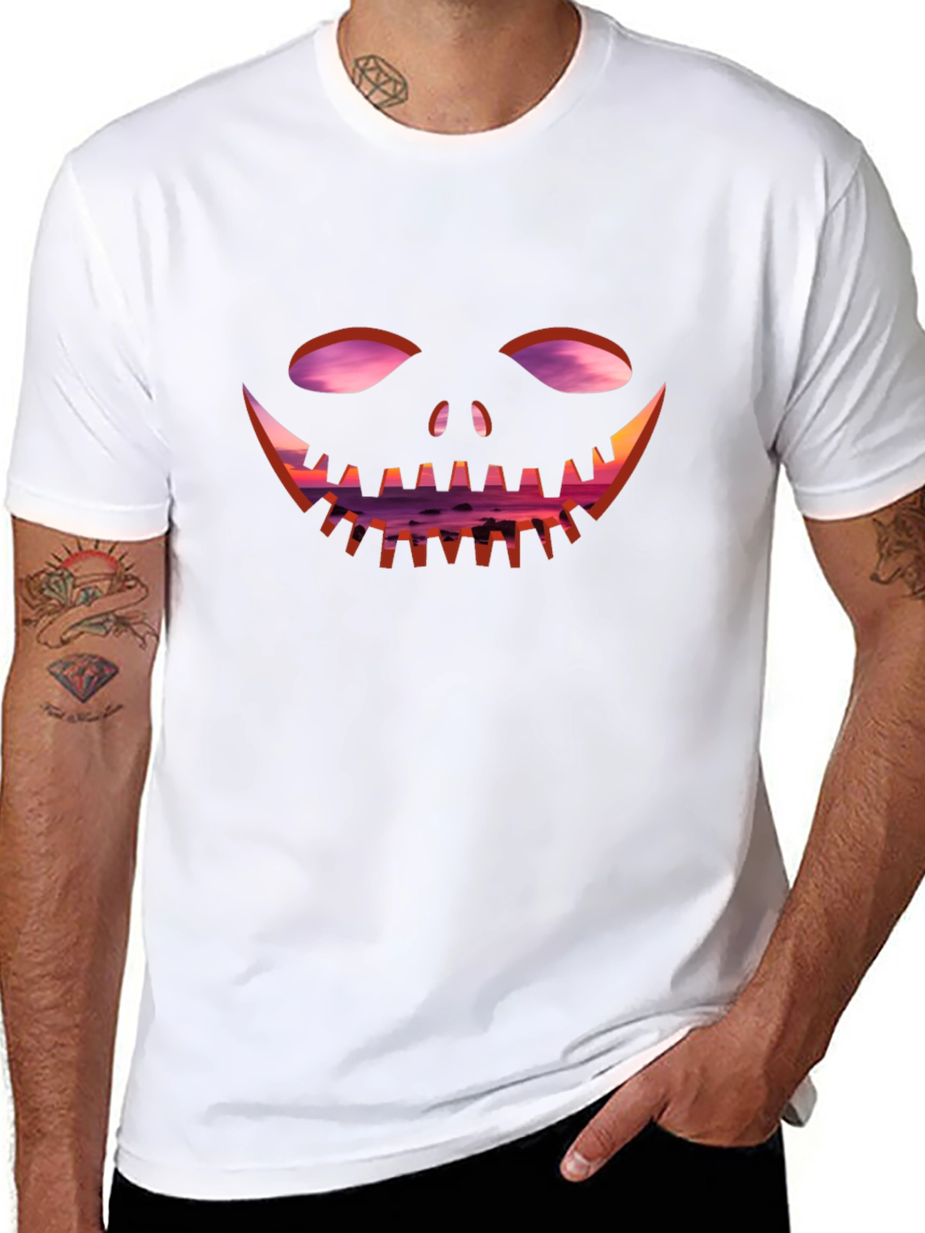Spooky Sunset Pumpkin Face T-Shirt