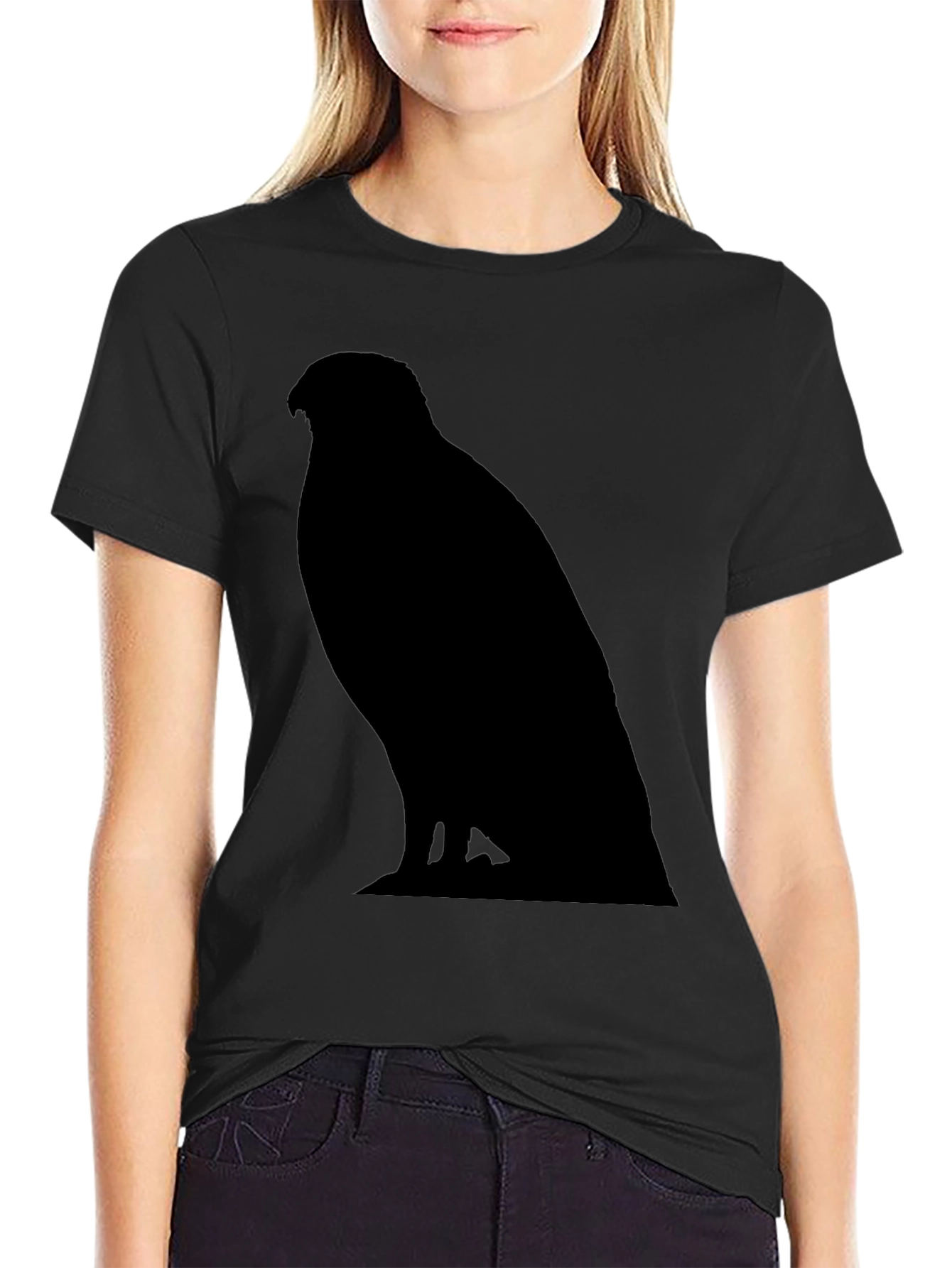Mens Black T-Shirt with Hawk Silhouette Graphic