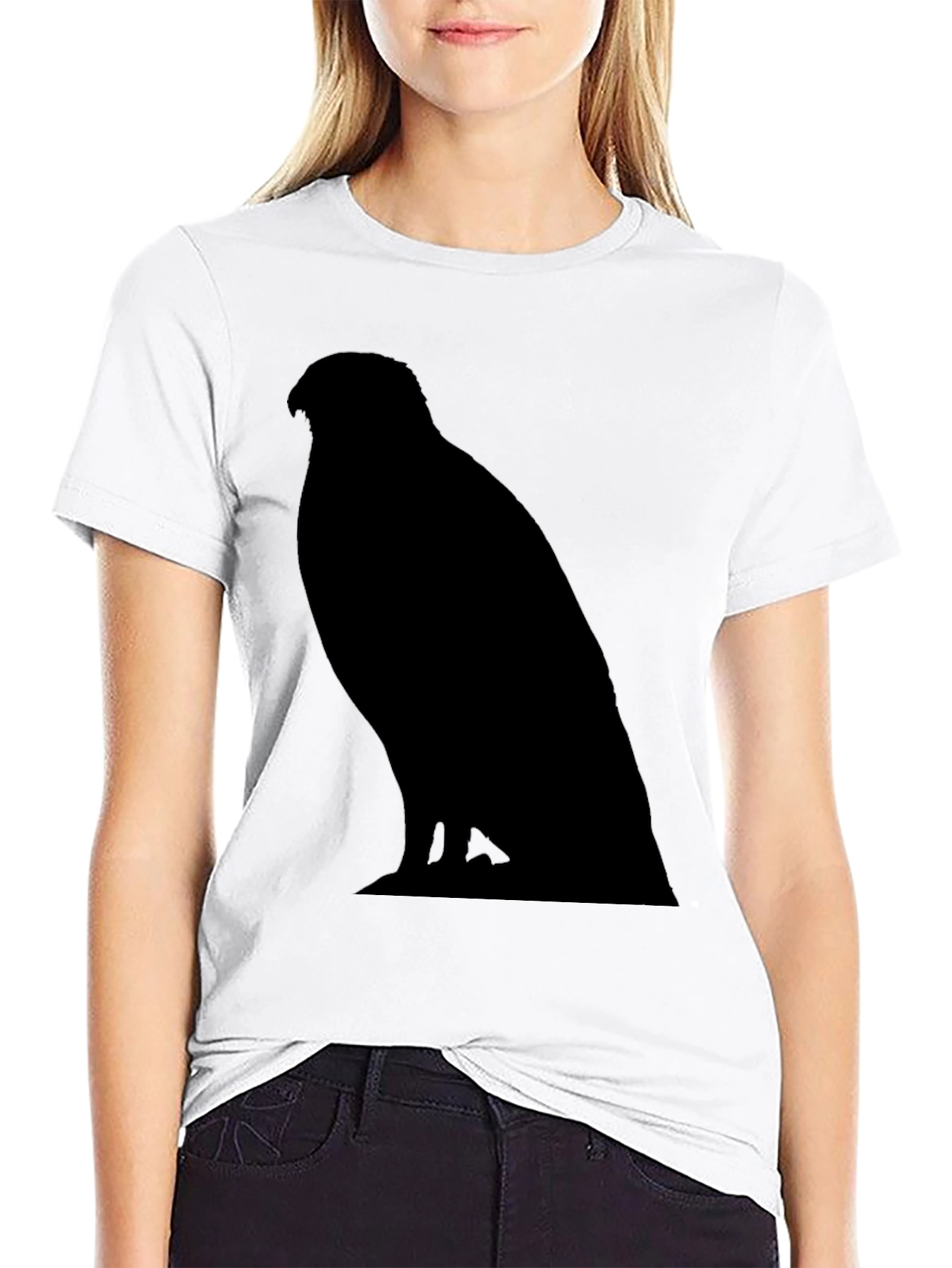 Mens Black T-Shirt with Hawk Silhouette Graphic