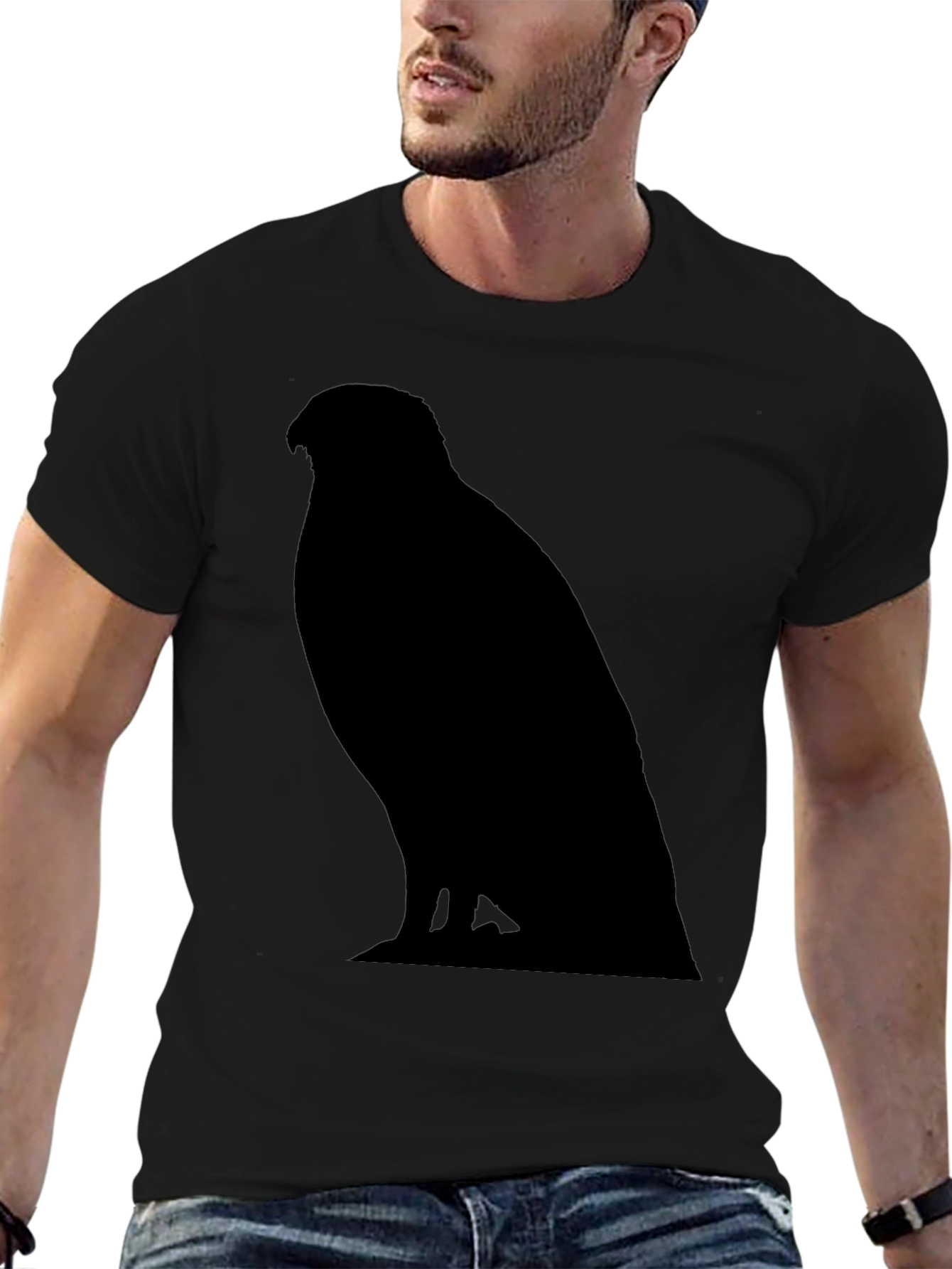 Mens Black T-Shirt with Hawk Silhouette Graphic