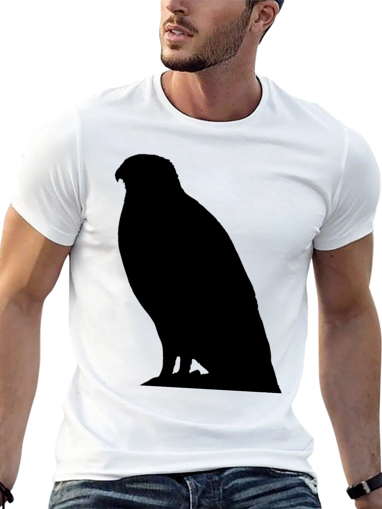 Mens Black T-Shirt with Hawk Silhouette Graphic