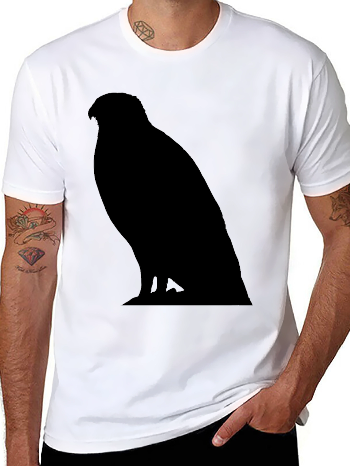 Mens Black T-Shirt with Hawk Silhouette Graphic