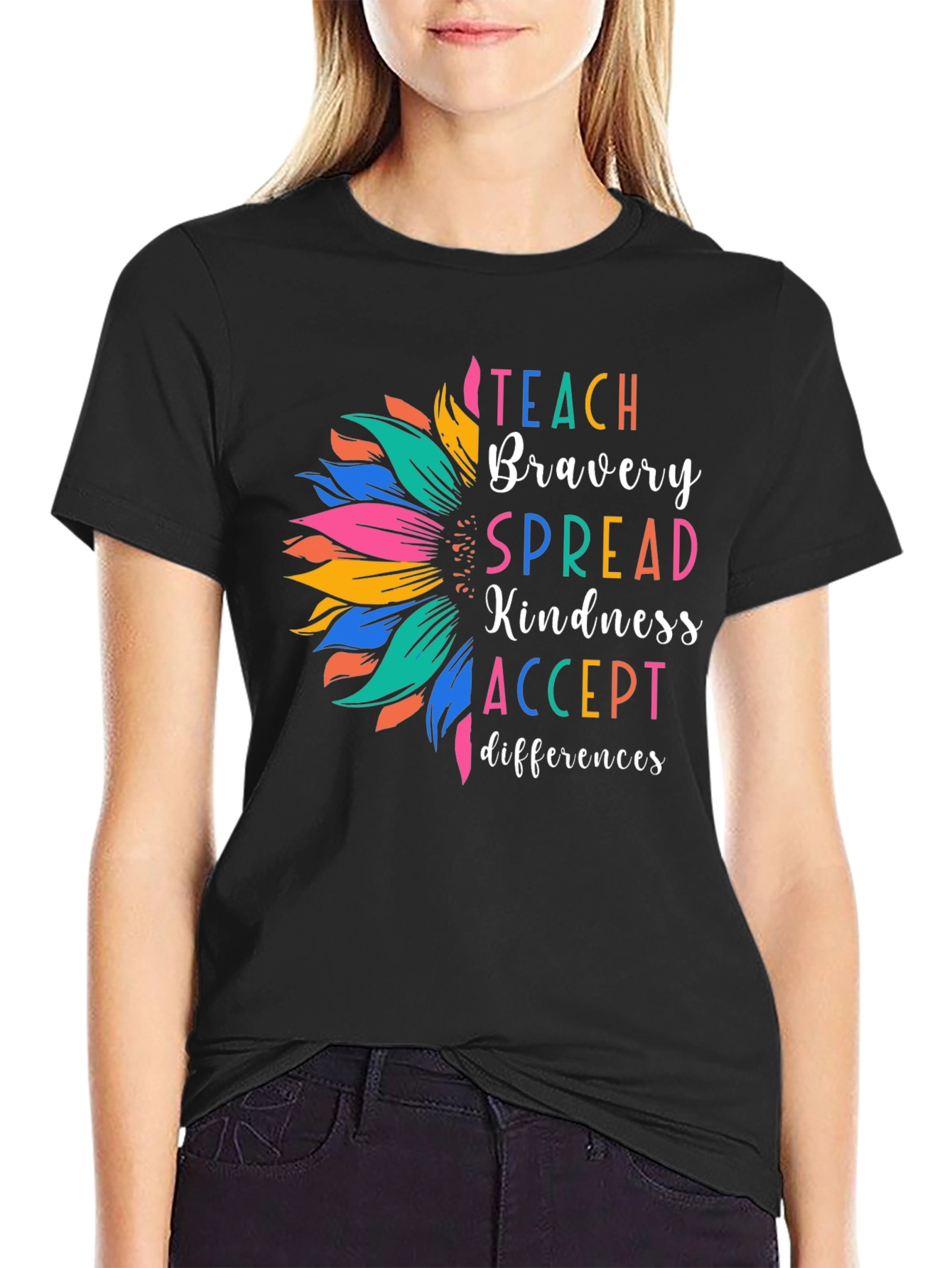 Inspirational Teach Bravery Sunflower Graphic Tee