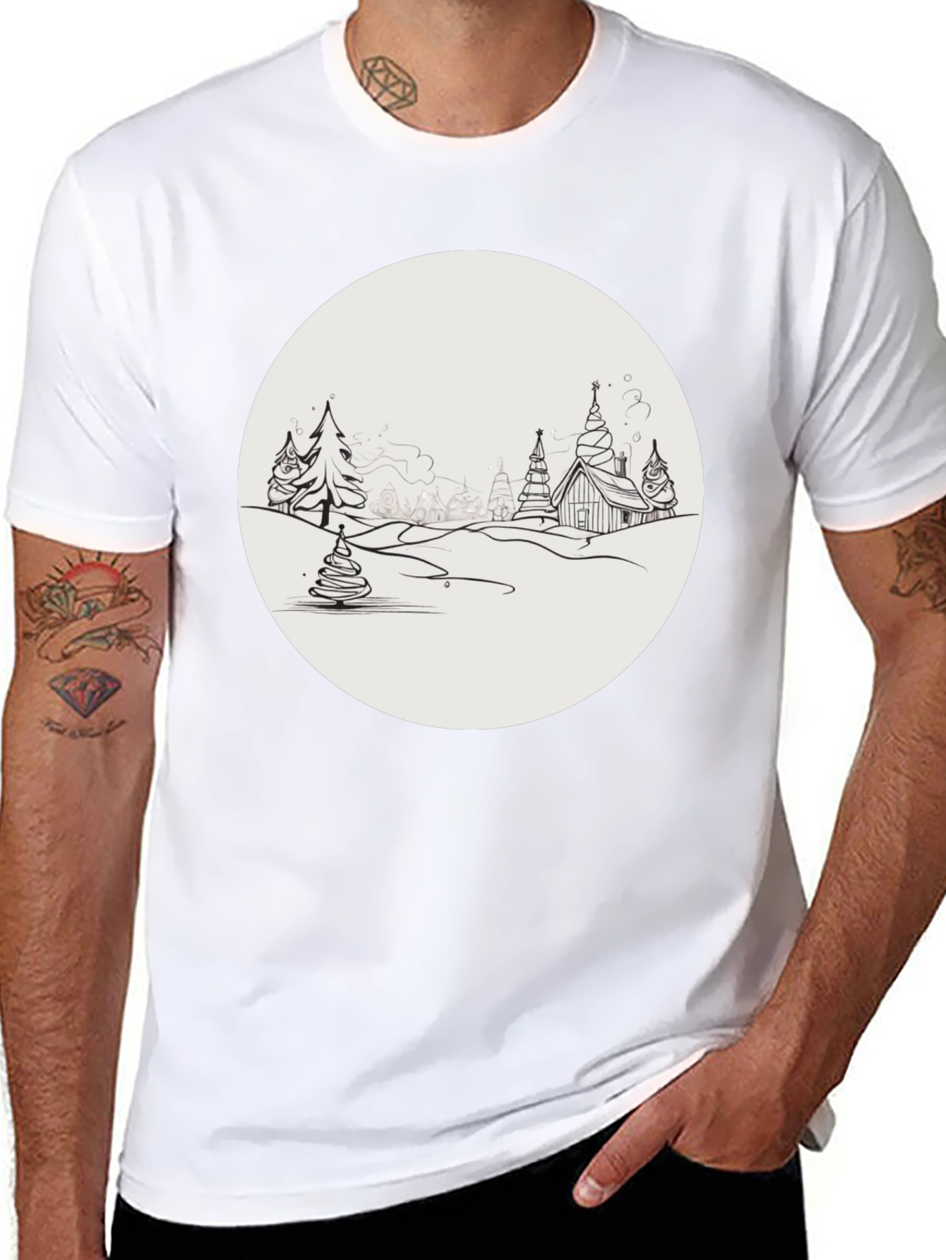 Winter Village Graphic Tee - Black Cotton Blend