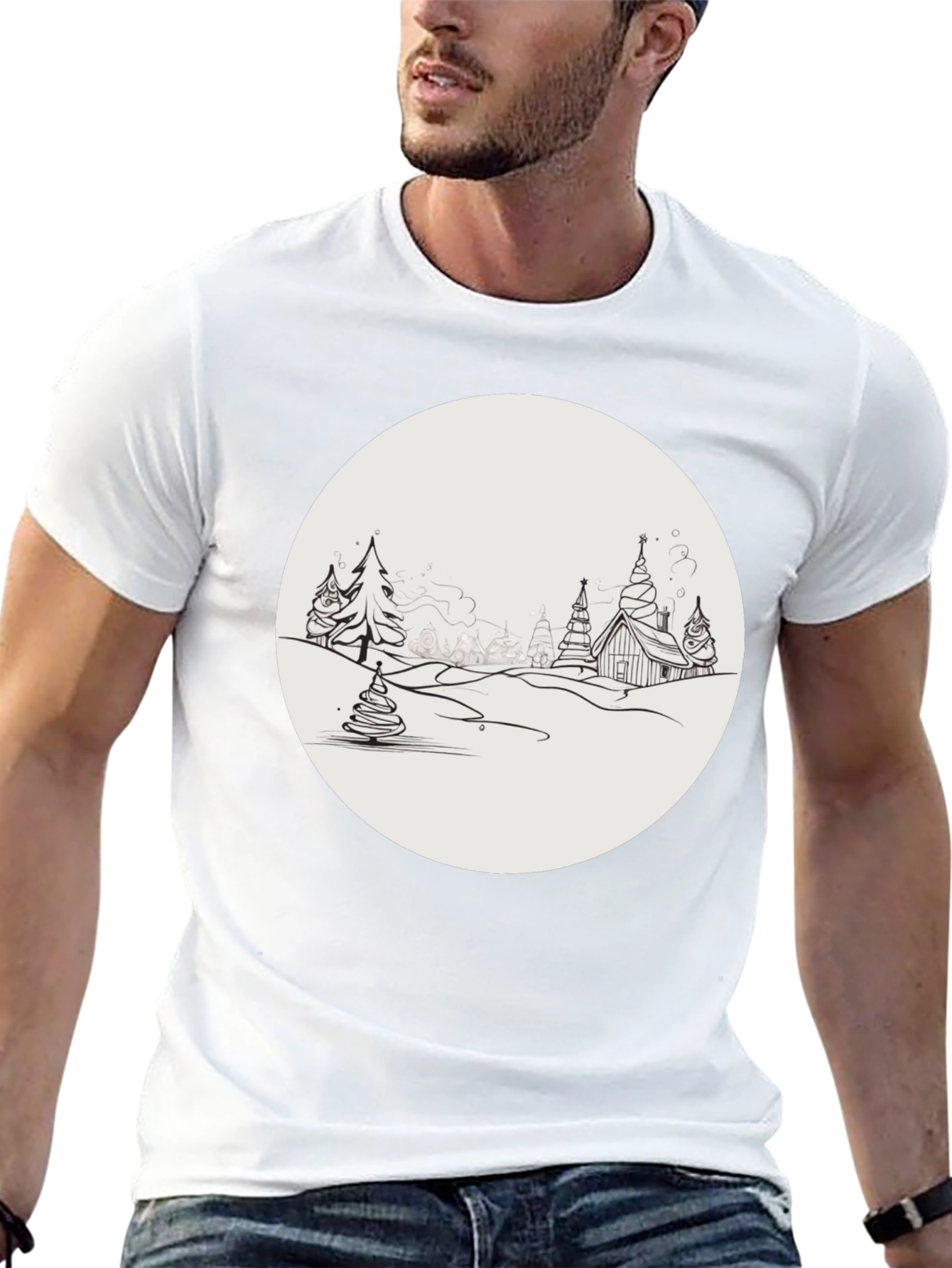 Winter Village Graphic Tee - Black Cotton Blend