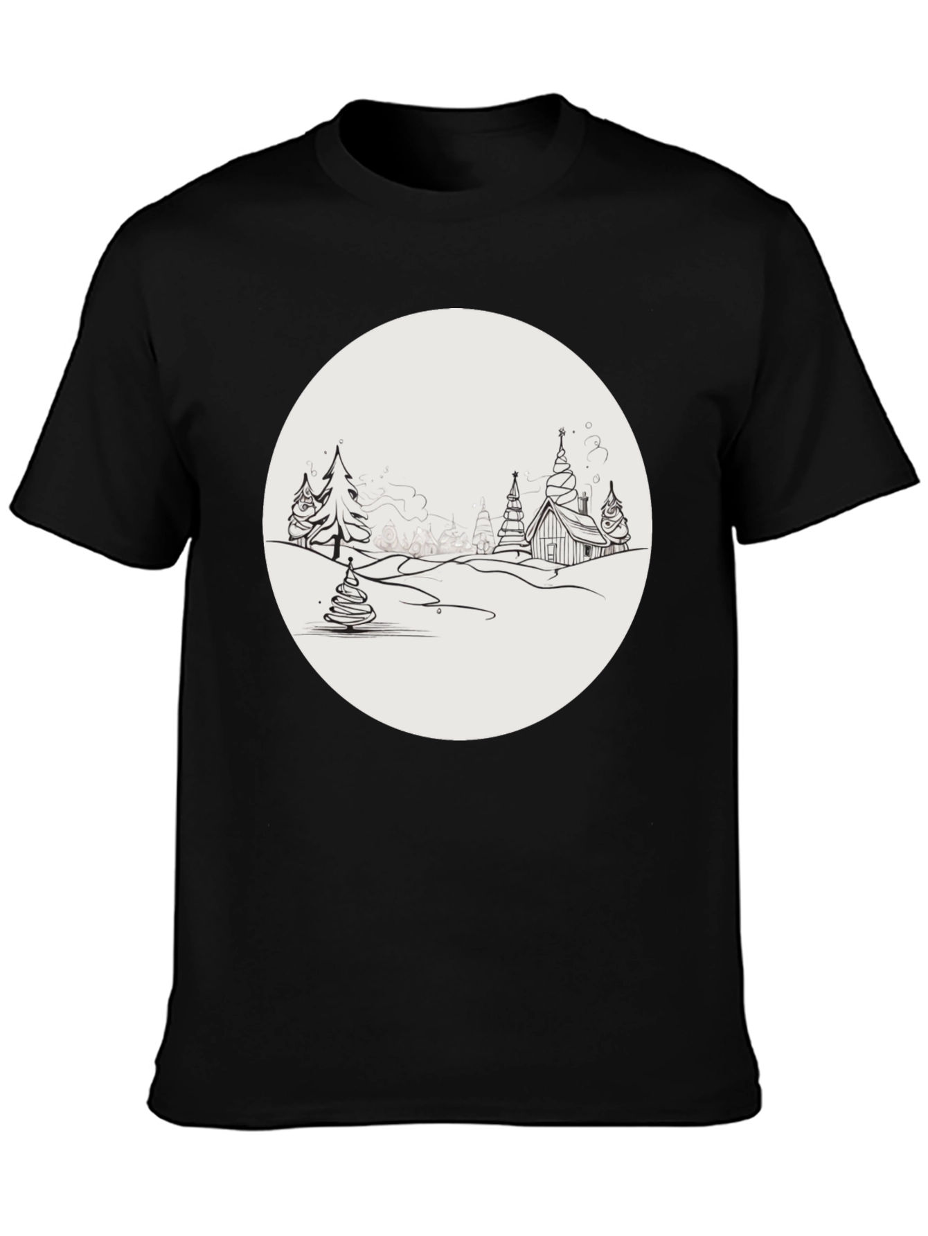 Winter Village Graphic Tee - Black Cotton Blend
