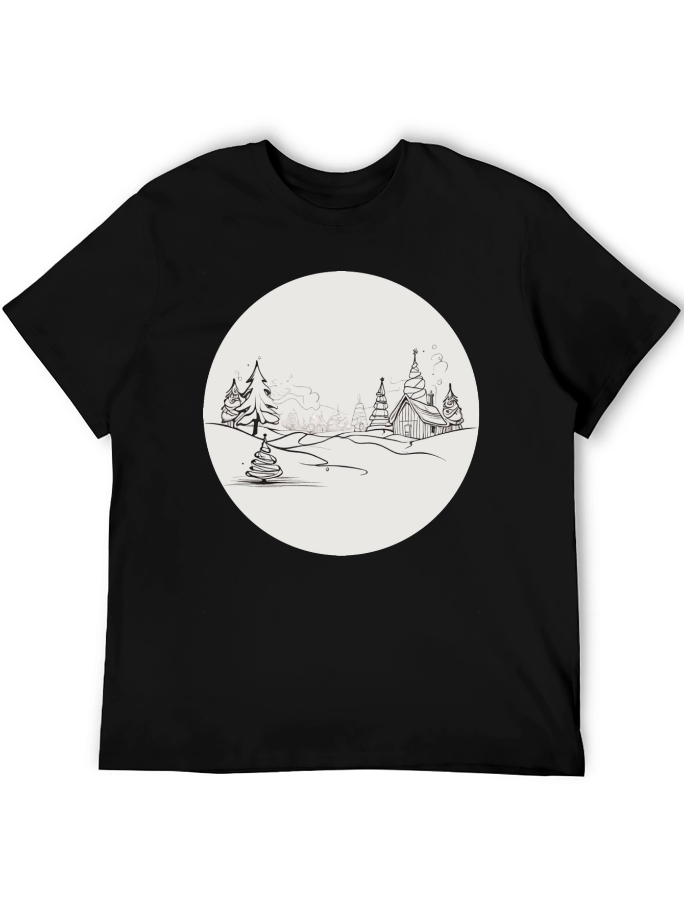 Winter Village Graphic Tee - Black Cotton Blend